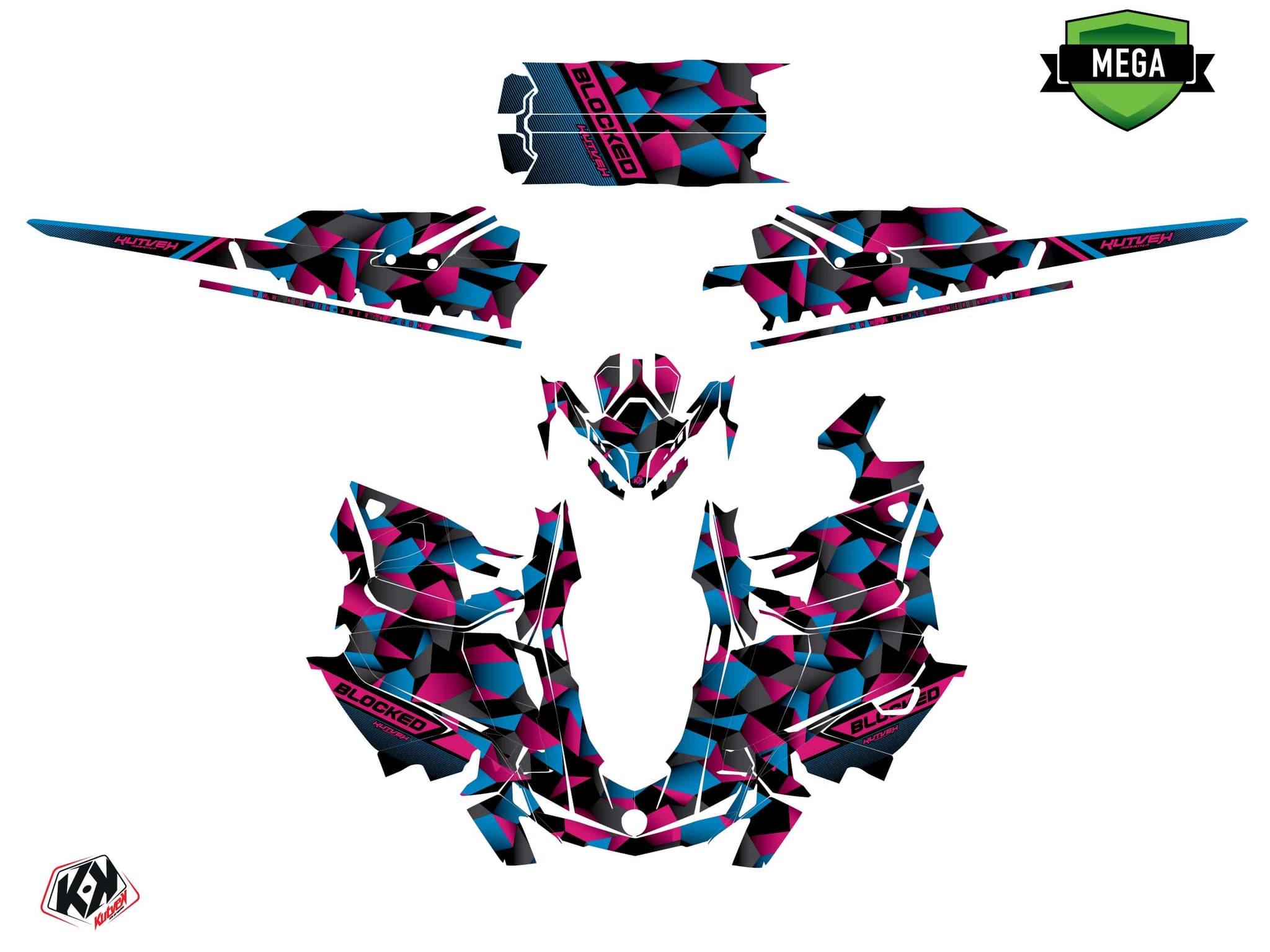 Kit graphique Motoneige SKIDOO BACKCOUNTRY SPORT blocked Noir-Rose-Bleu | Skidoo | Kutvek - View 4