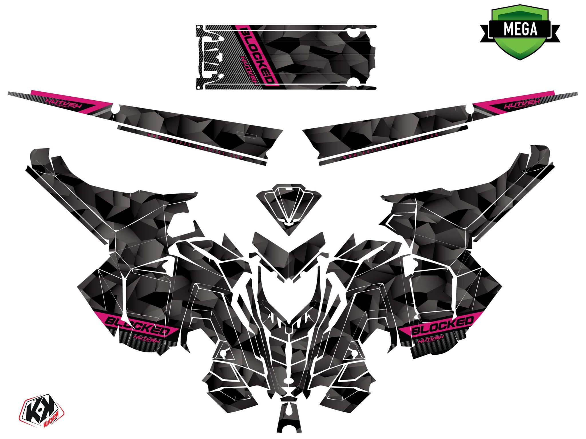 Snowmobile POLARIS RMK PRO AXYS blocked Black-Pink graphic kit | Polaris | Kutvek - View 4