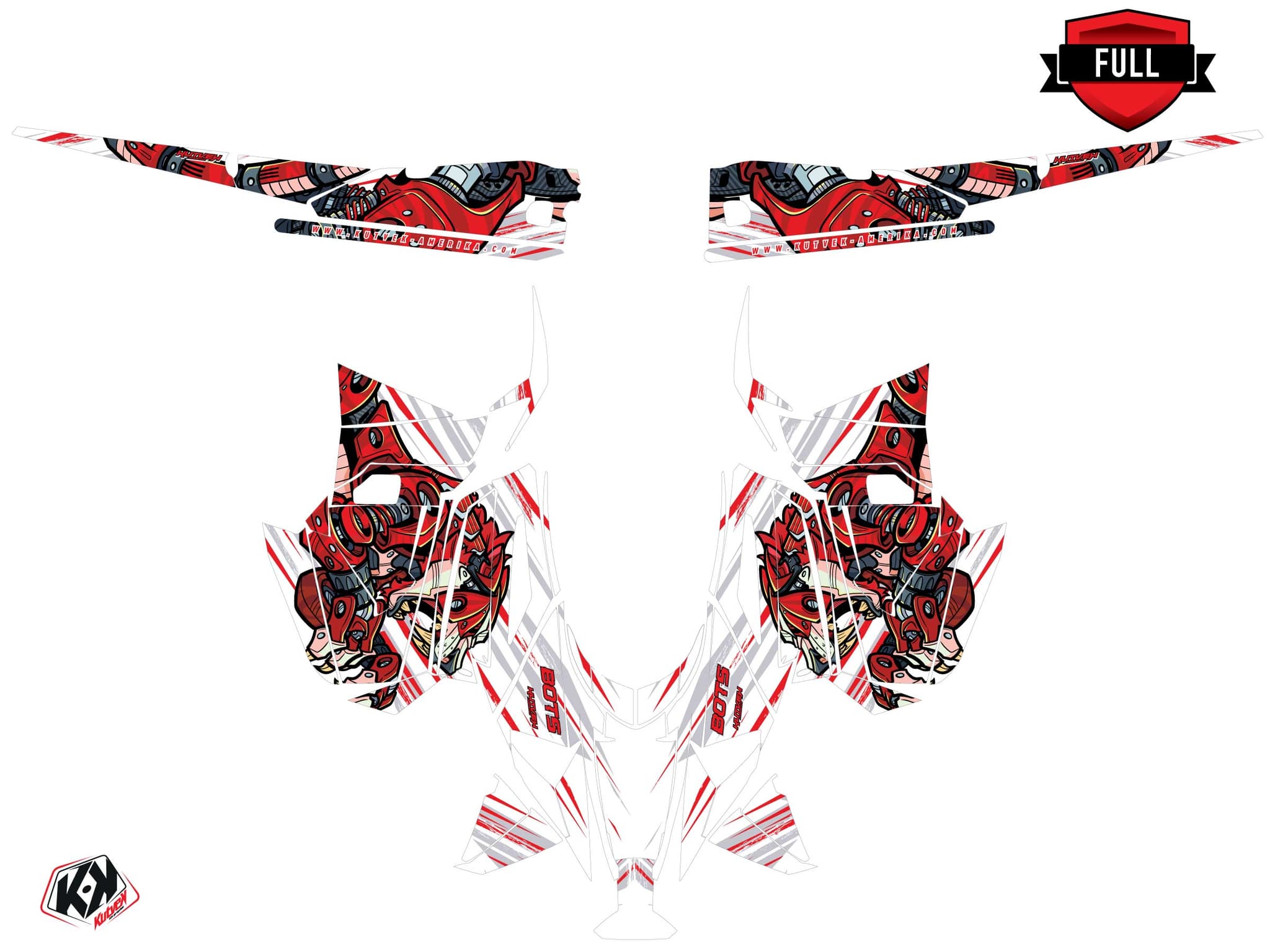 Snowmobile YAMAHA SIDEWINDER SRX bots White-Red graphic kit | Yamaha | Kutvek - View 3