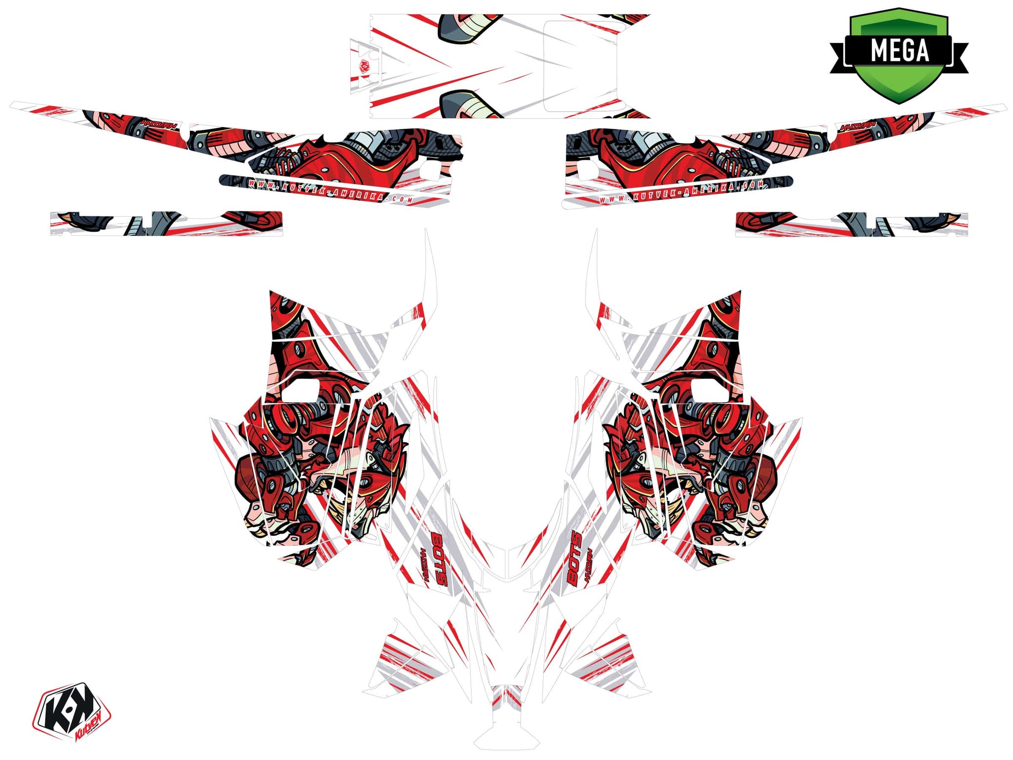 Snowmobile YAMAHA SIDEWINDER SRX bots White-Red graphic kit | Yamaha | Kutvek - View 4