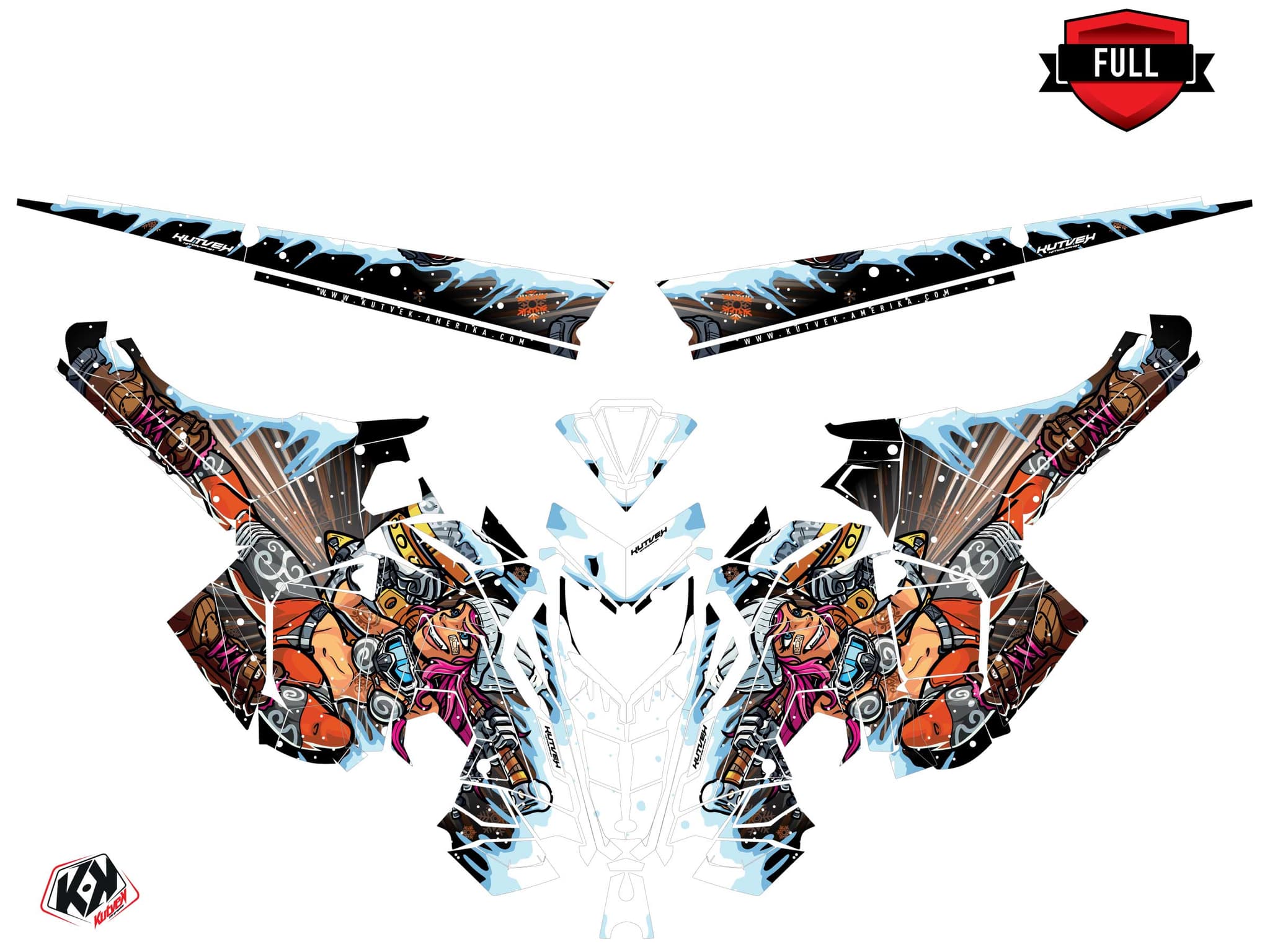 Graphic Kit Snowmobile Polaris RMK Pro Axys Xena Black-Orange | Polaris | Kutvek - View 3