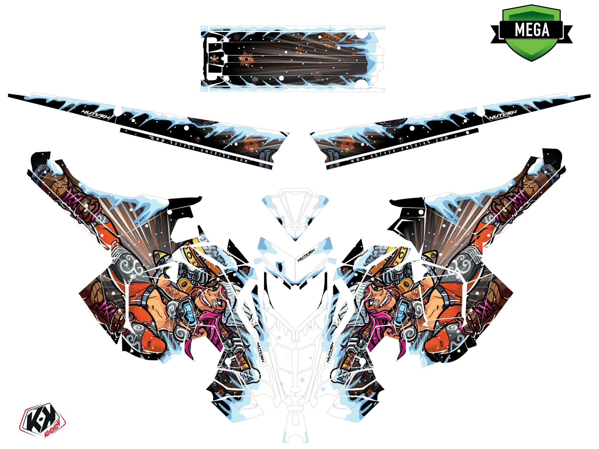 Graphic Kit Snowmobile Polaris RMK Pro Axys Xena Black-Orange | Polaris | Kutvek - View 4