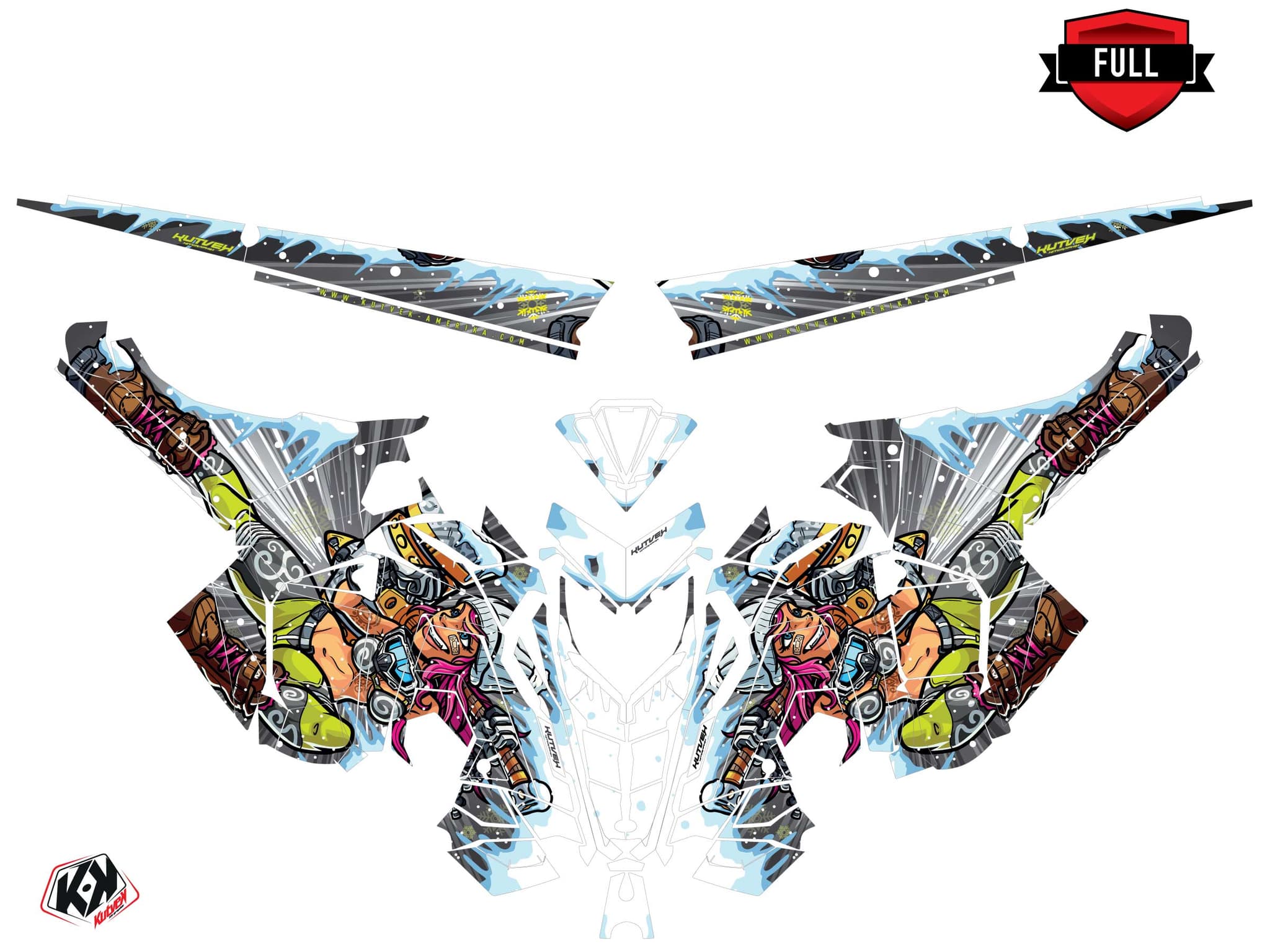 Graphic Kit Snowmobile Polaris RMK Pro Axys Xena Grey-Yellow | Polaris | Kutvek - View 3