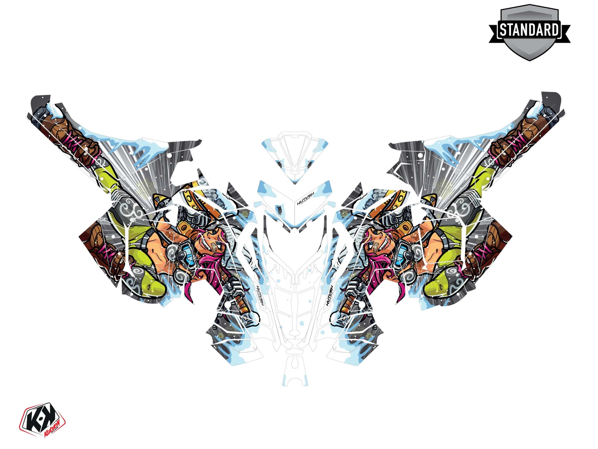 Graphic Kit Snowmobile Polaris RMK Pro Axys Xena Grey-Yellow | Polaris | Kutvek - View 2