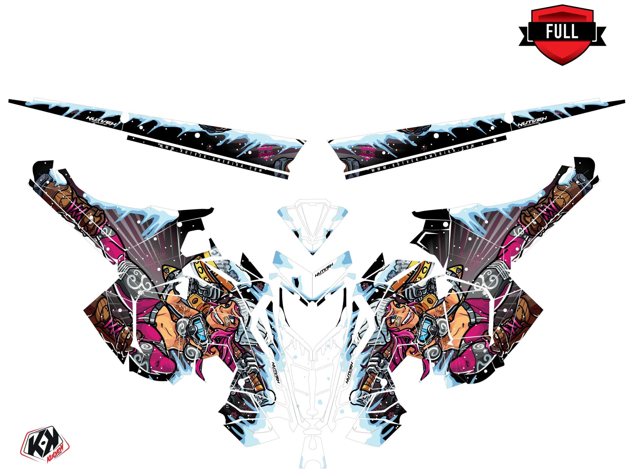 Graphic Kit Snowmobile Polaris RMK Pro Axys Xena Black-Pink | Polaris | Kutvek - View 3