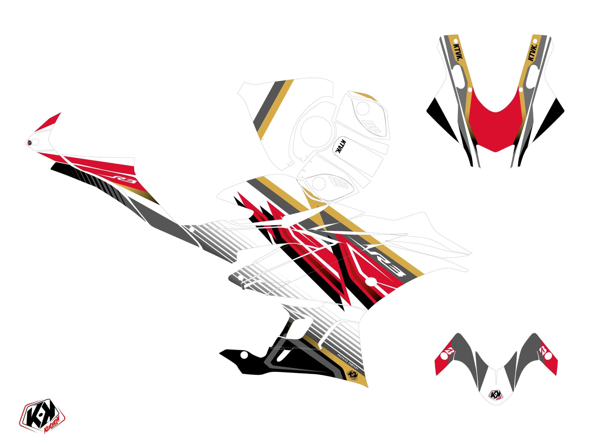 Kit graphique Moto Brisk Yamaha R3 Blanc | Yamaha | Kutvek - View 2