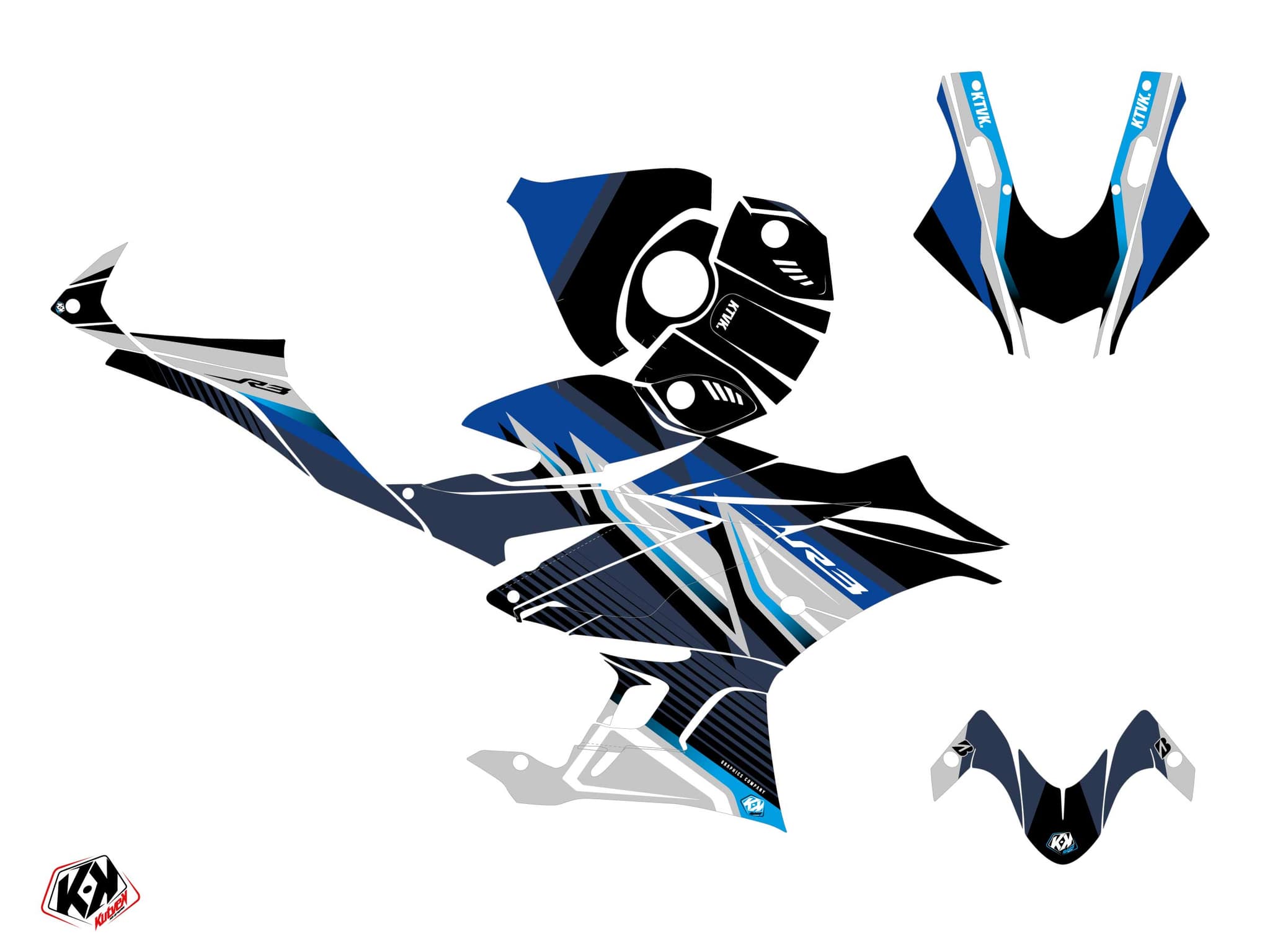 Graphic Kit Street Bike Brisk Yamaha R3 Blue | Yamaha | Kutvek - View 2
