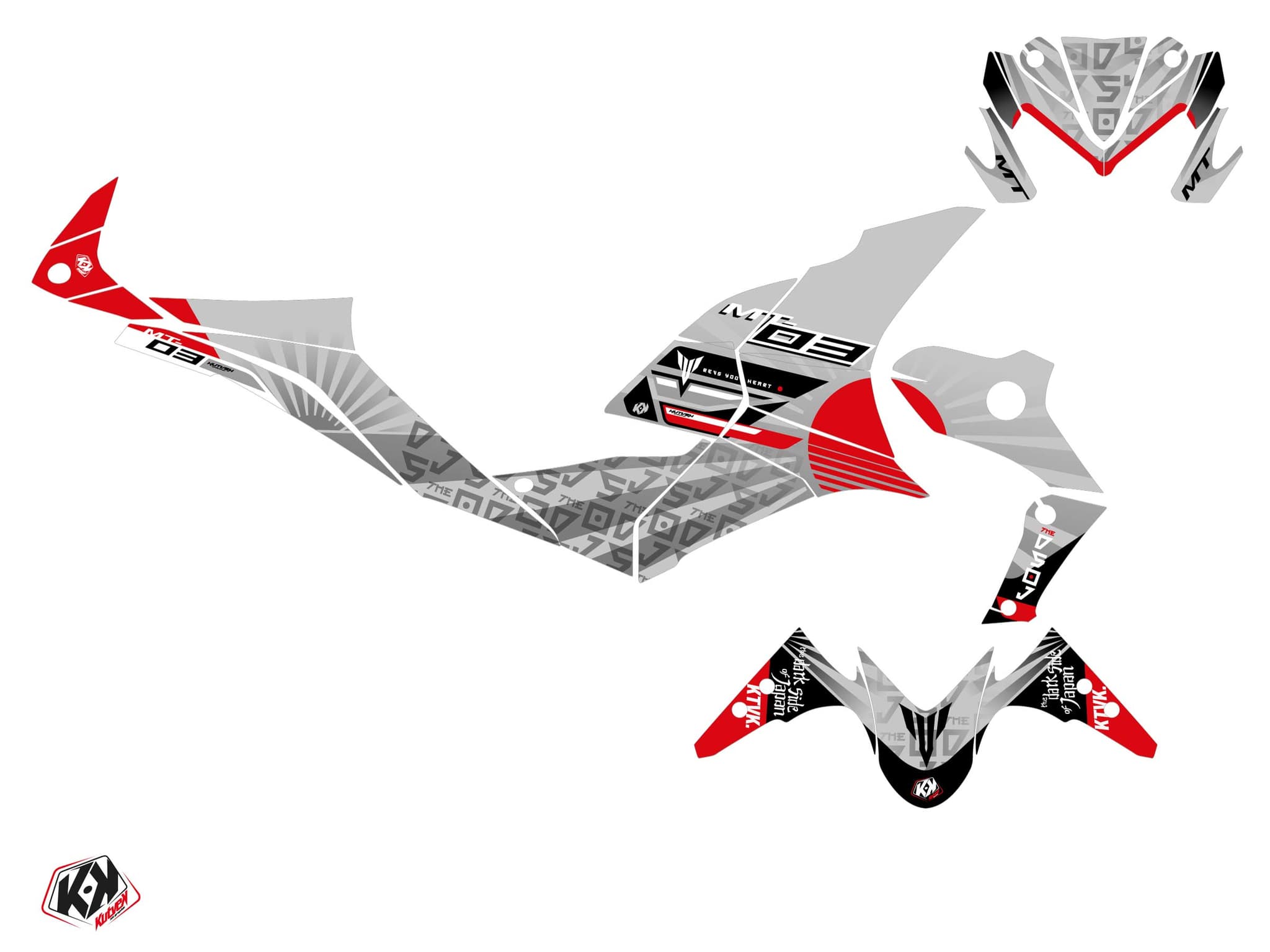 kit graphique moto darkside yamaha mt 03 rouge | MT 03 / FZ 03 | Kutvek - View 2