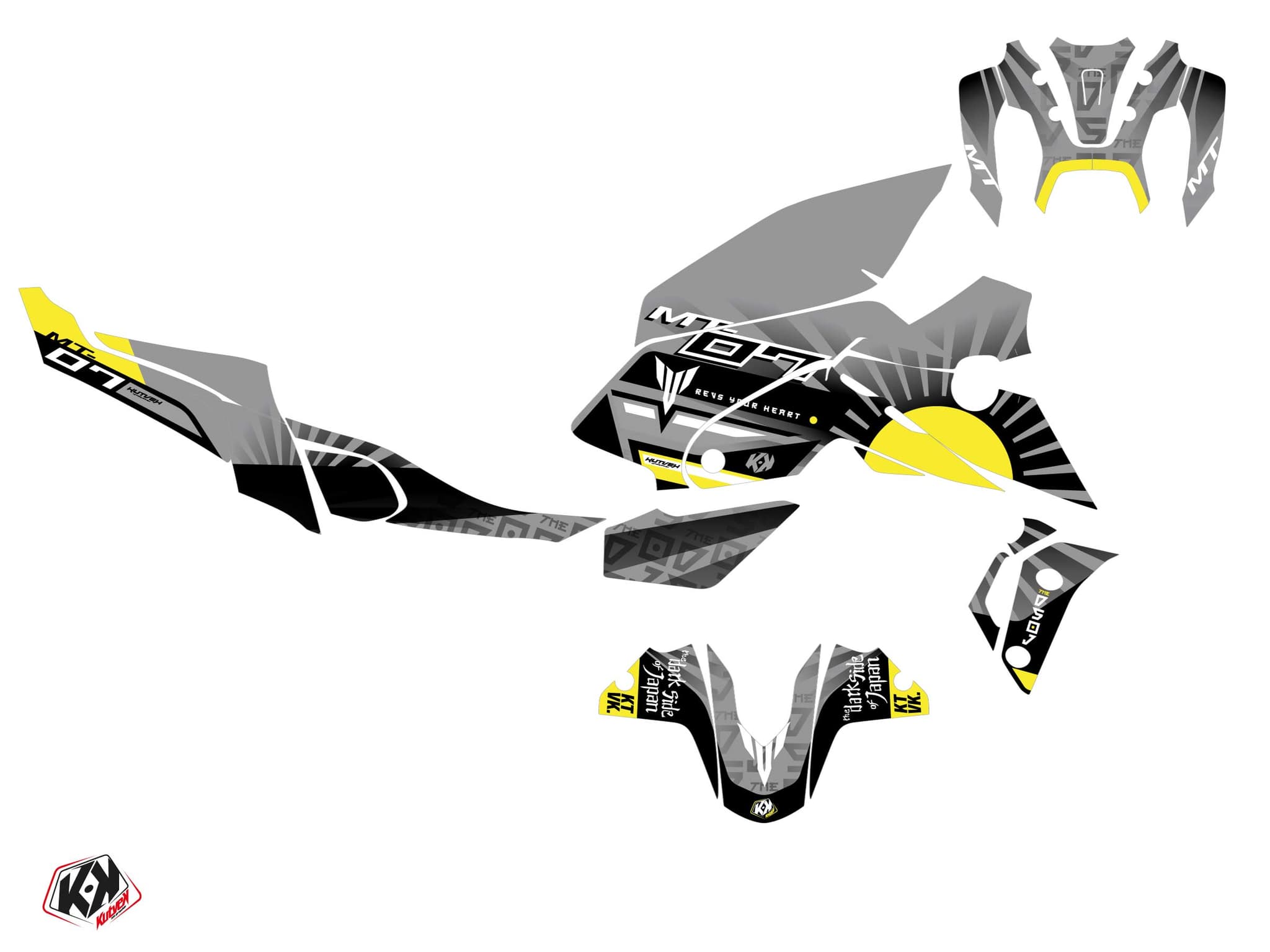 kit graphique moto yamaha mt 07 darkside jaune | MT 07 / FZ 07 | Kutvek - View 2