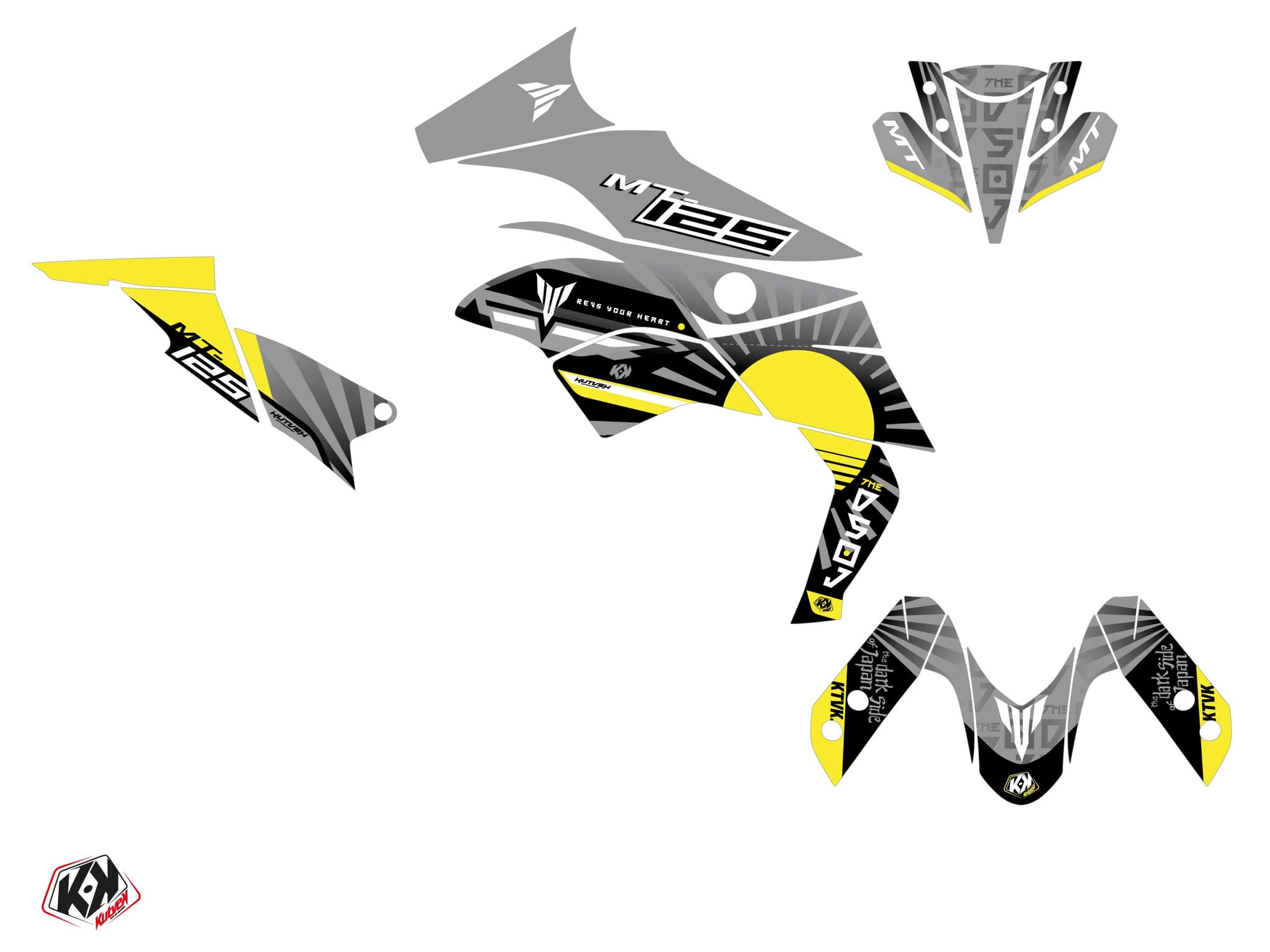 kit graphique moto yamaha mt 125 darkside jaune | MT 125 / FZ 125 | Kutvek - View 2