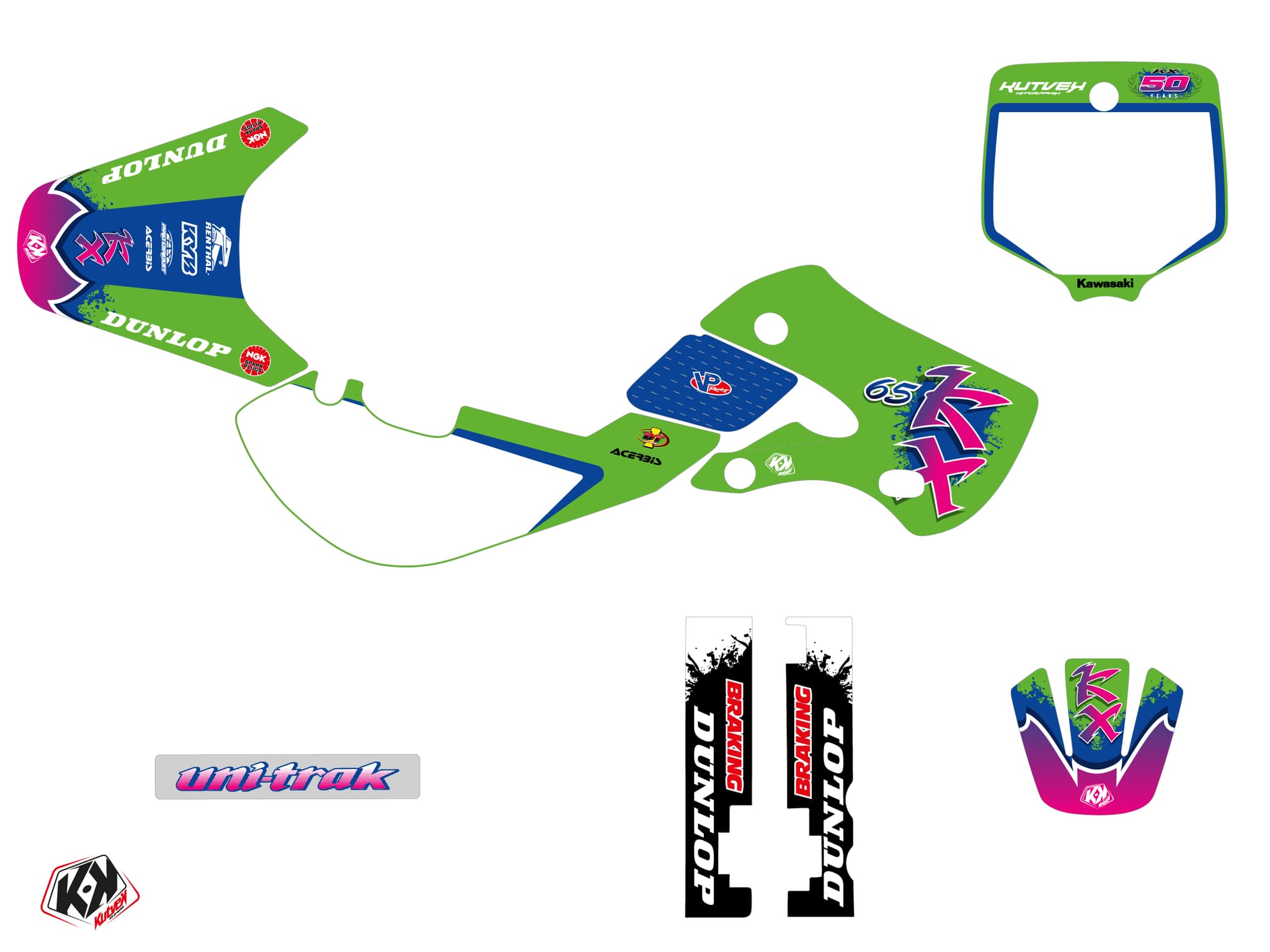 Kit graphique Motocross KAWASAKI KX 65 FIFTY Vert | Kawasaki | Kutvek - View 2