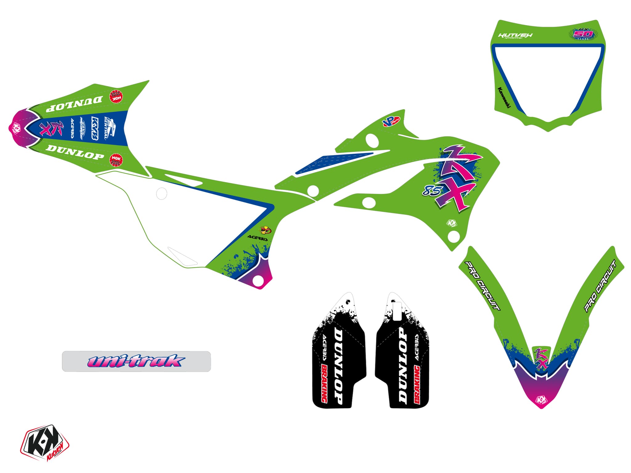 Kit graphique Motocross KAWASAKI KX 85 FIFTY Vert | Kawasaki | Kutvek - View 2