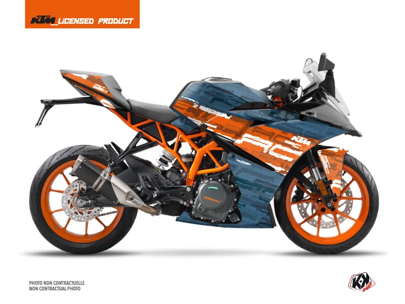 kit graphique moto ktm rc 390 krav orange-bleu  