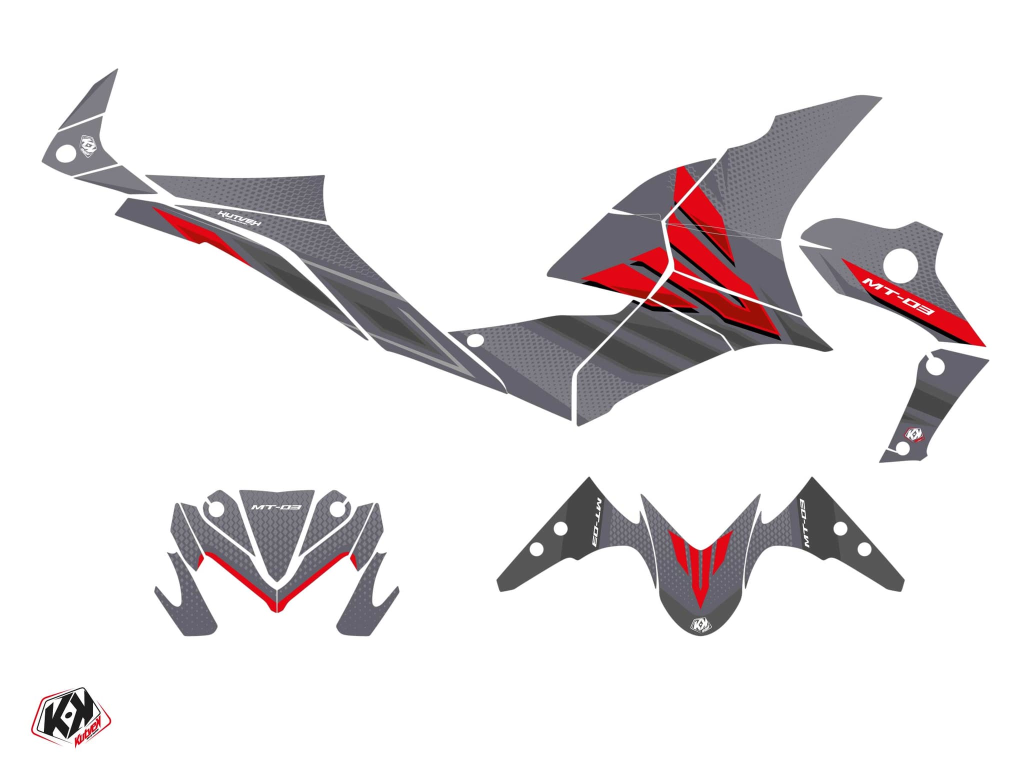 Kit graphique Moto Mantis Yamaha MT 03 Rouge | MT 03 / FZ 03 | Kutvek - View 2
