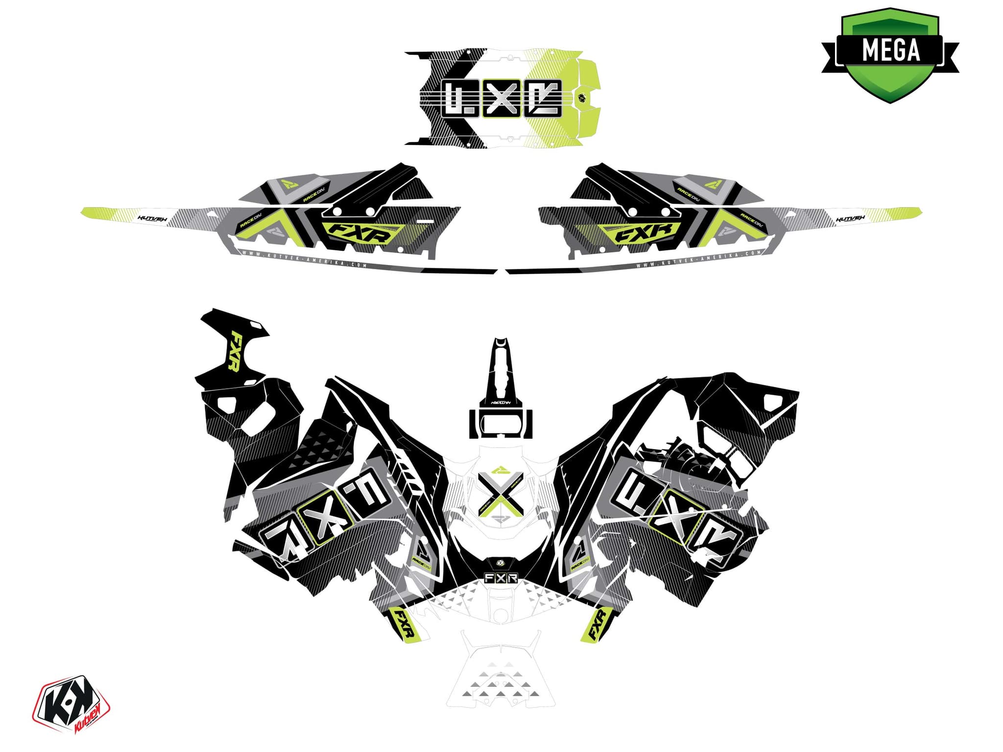 Kit graphique Motoneige SKIDOO MXZ X 1200 (4-TEC) FXR MARGINAL Vert | Skidoo | Kutvek - View 4