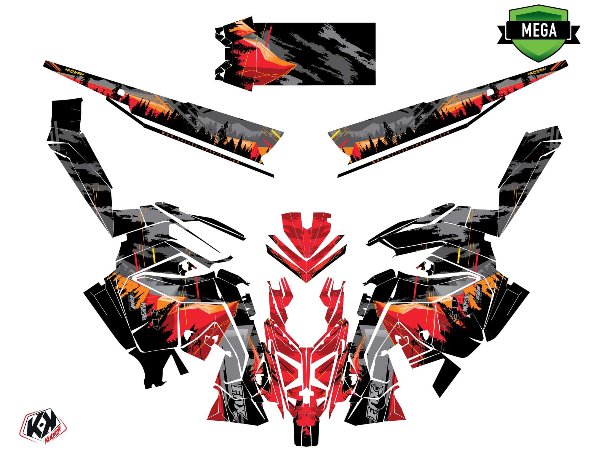 Kit graphique Motoneige POLARIS RUSH METEOR Rouge | Polaris | Kutvek - View 4