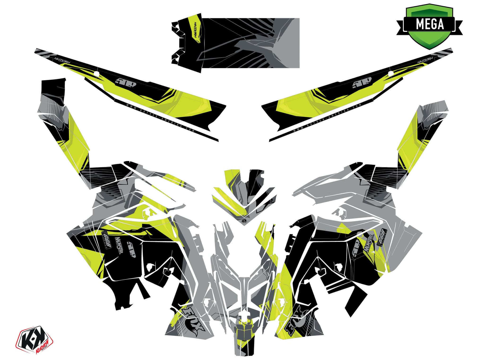 snowmobile polaris 600r race sled kliff yellow serie graphic kit | Polaris | Kutvek - View 4