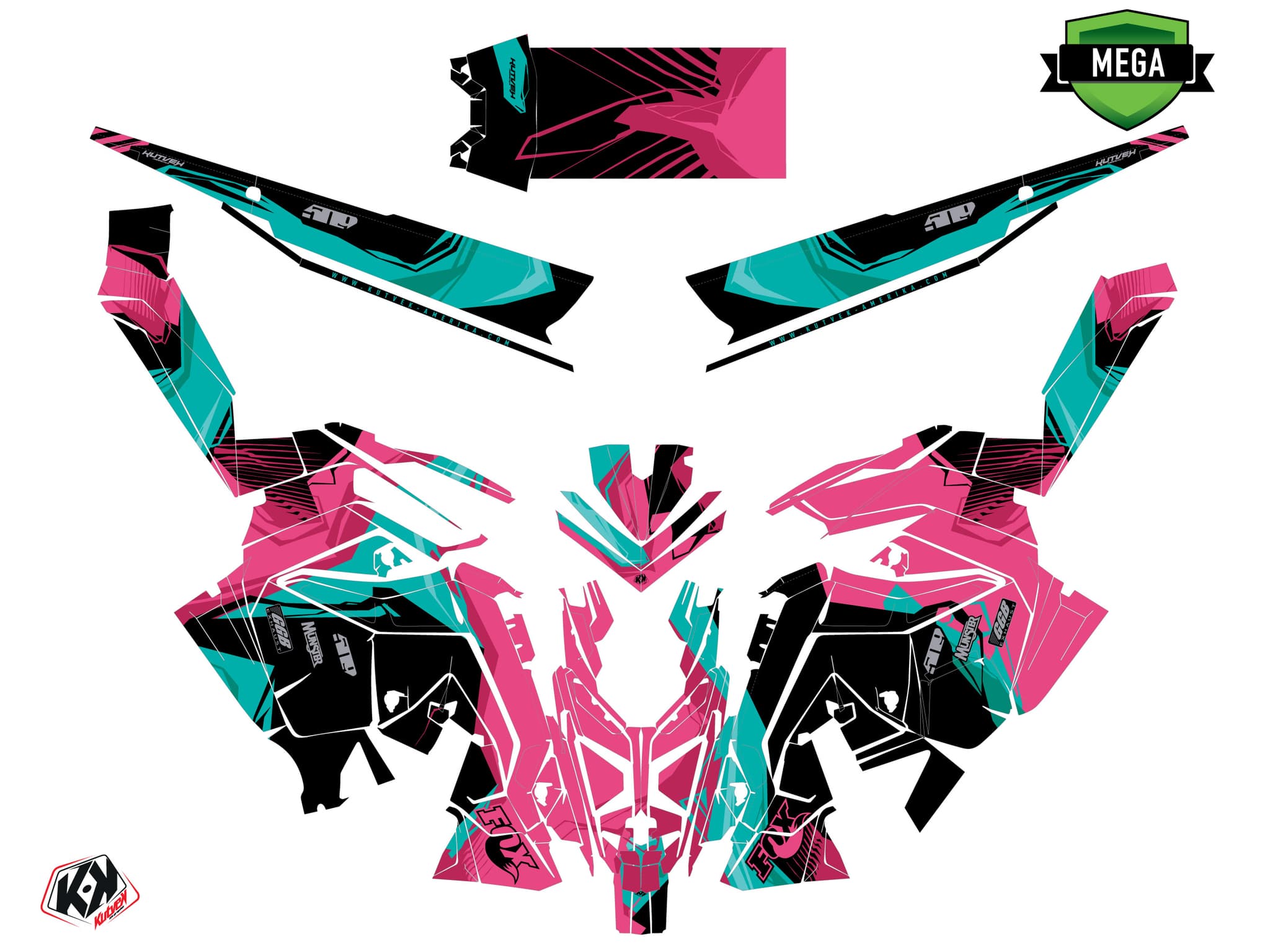 snowmobile polaris 600r race sled kliff pink  graphic kit | Polaris | Kutvek - View 4