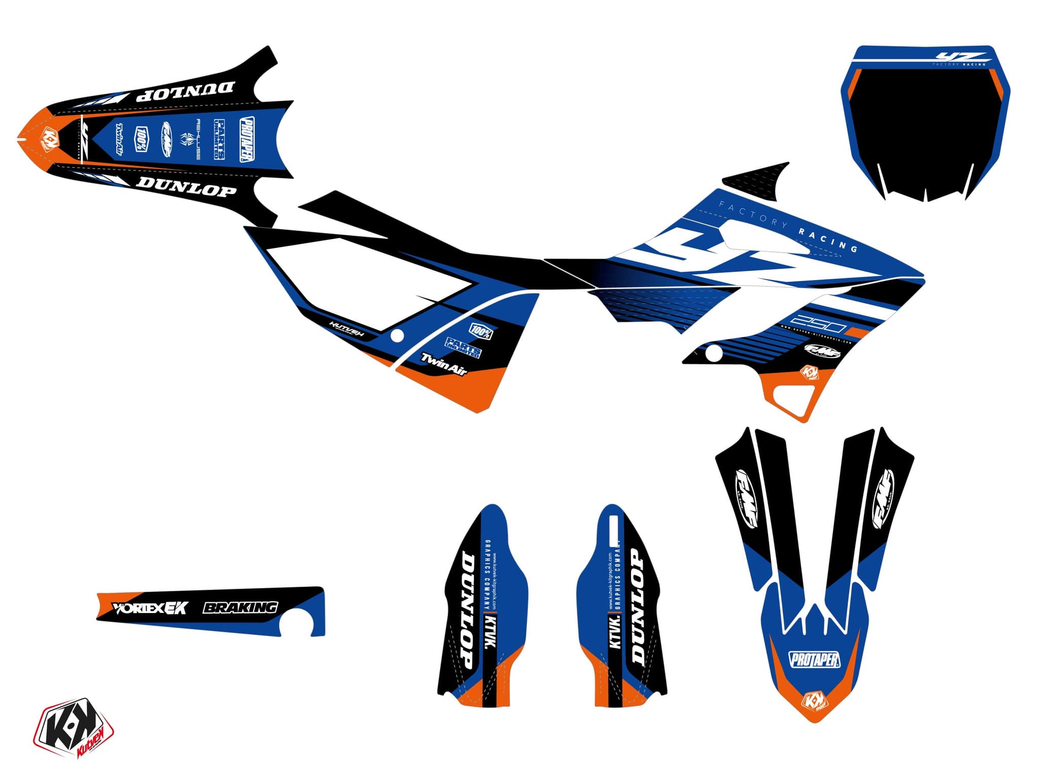 kit graphique motocross yamaha yz 250 shok bleu | 250 YZ | Kutvek - View 2