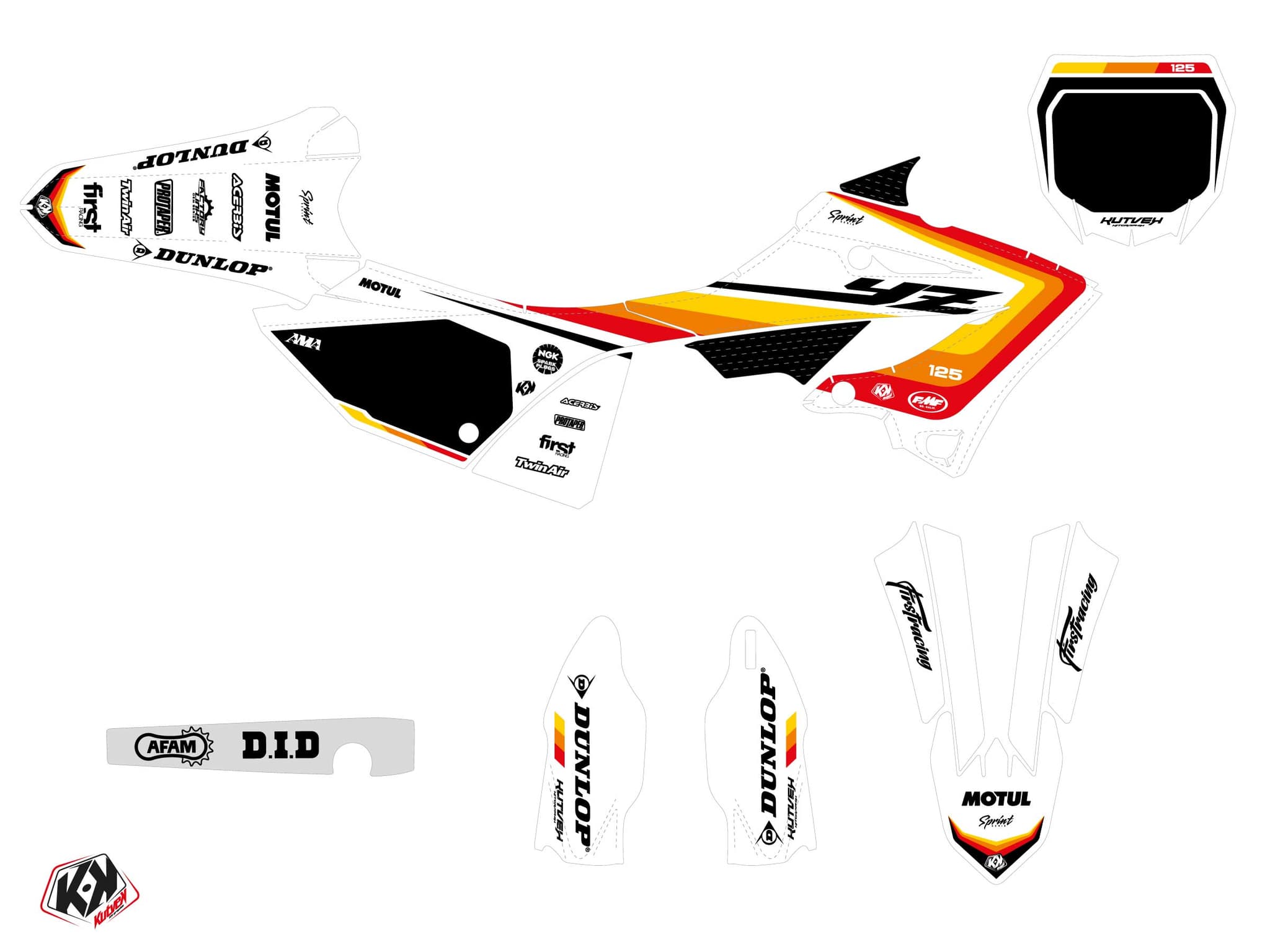 KIT  GRAPHIQUE MOTOCROSS SPRINT YAMAHA YZ 125 ROUGE | 125 YZ | Kutvek - View 2