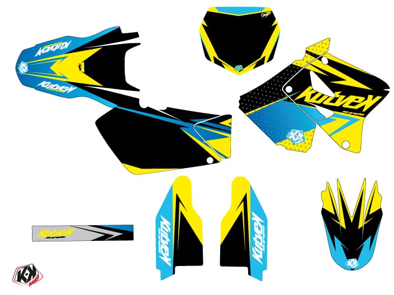 Kit graphique Moto Cross Stage Suzuki 125 RM Jaune Bleu | Suzuki | Kutvek - View 2