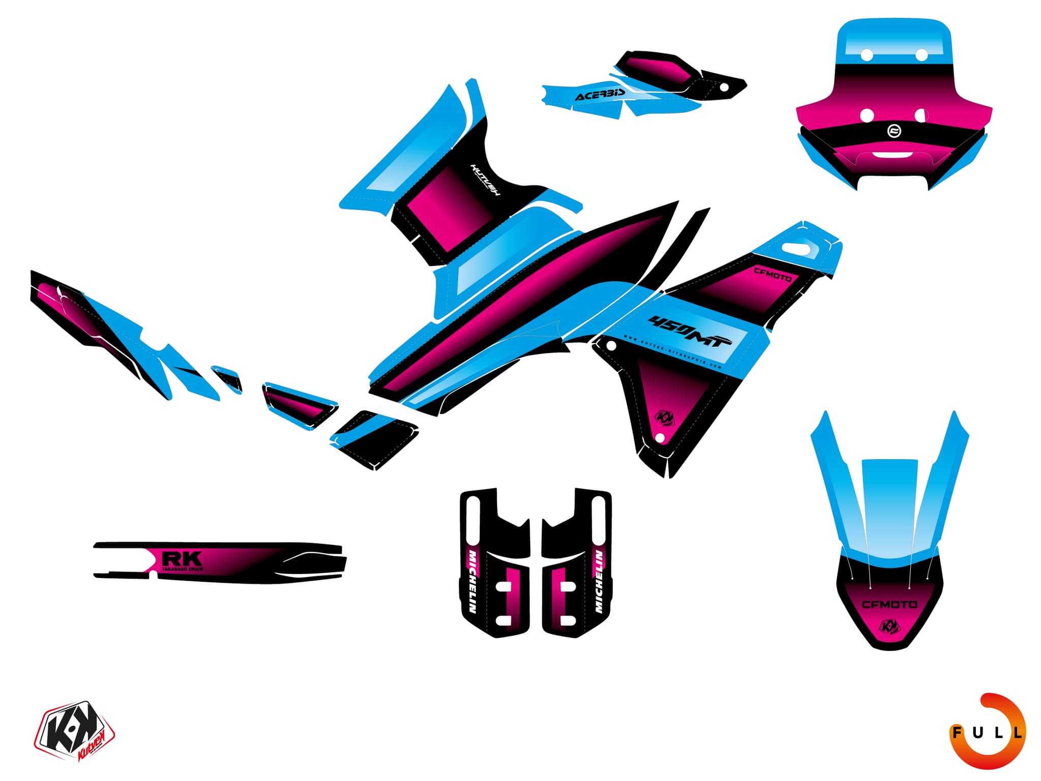 kit graphique moto cf moto mt 450 warp bleu | CF Moto | Kutvek - View 3