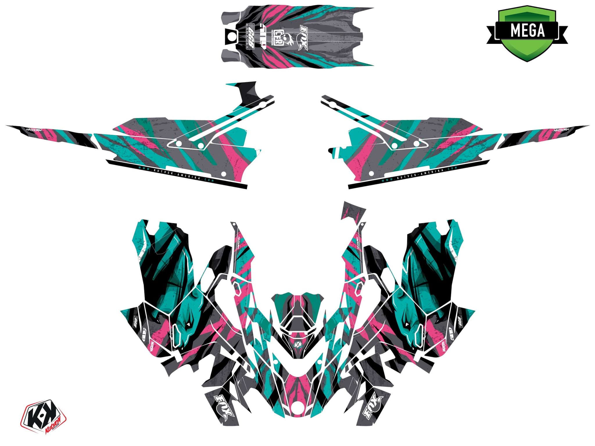 Kit graphique Motoneige LYNX SHREDDER RE INSTINCT Turquoise | Lynx | Kutvek - View 4