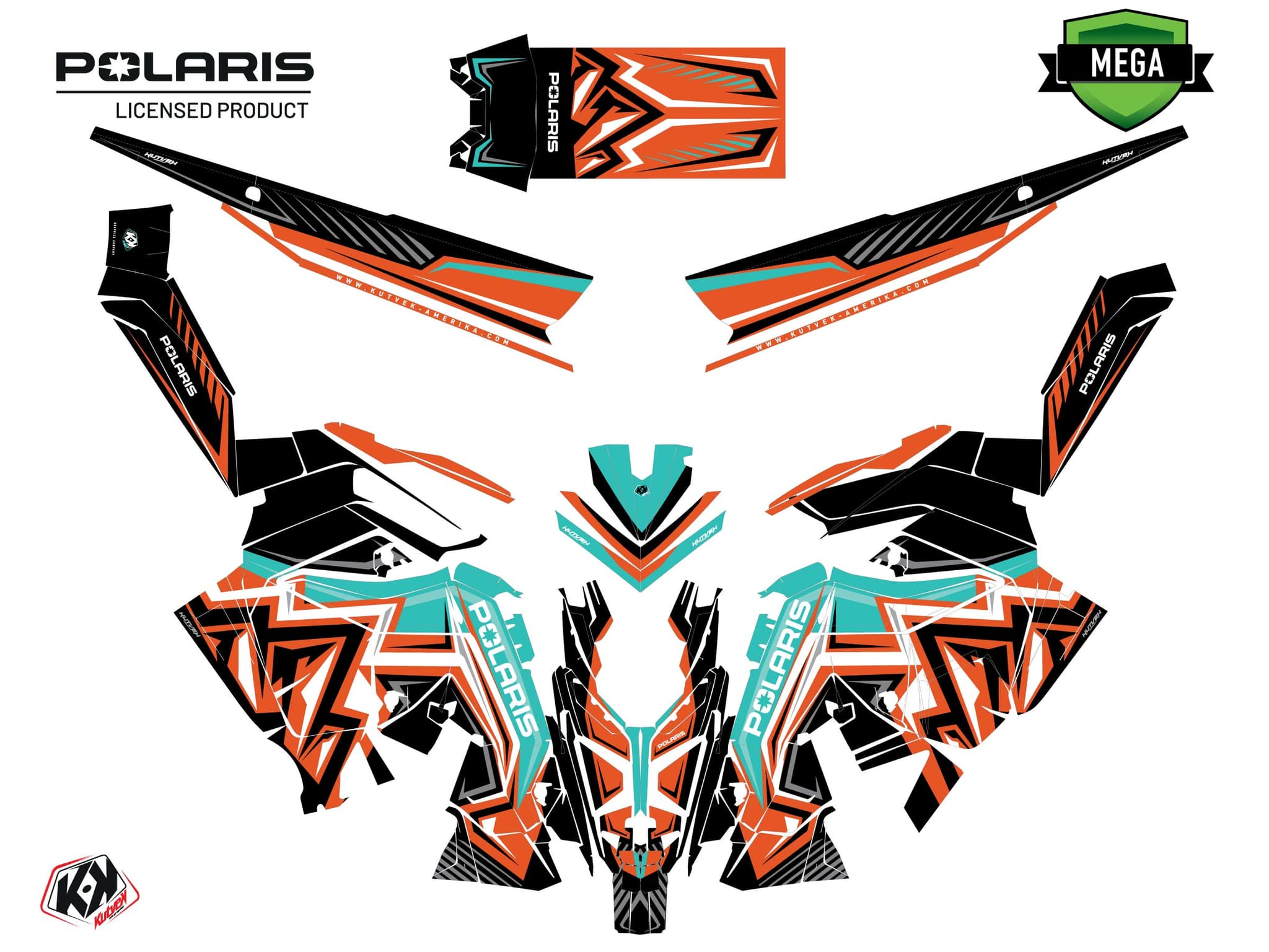 Snowmobile POLARIS KHAOS MATRYX SLASH PEAKS Turquoise graphic kit | Polaris | Kutvek - View 4