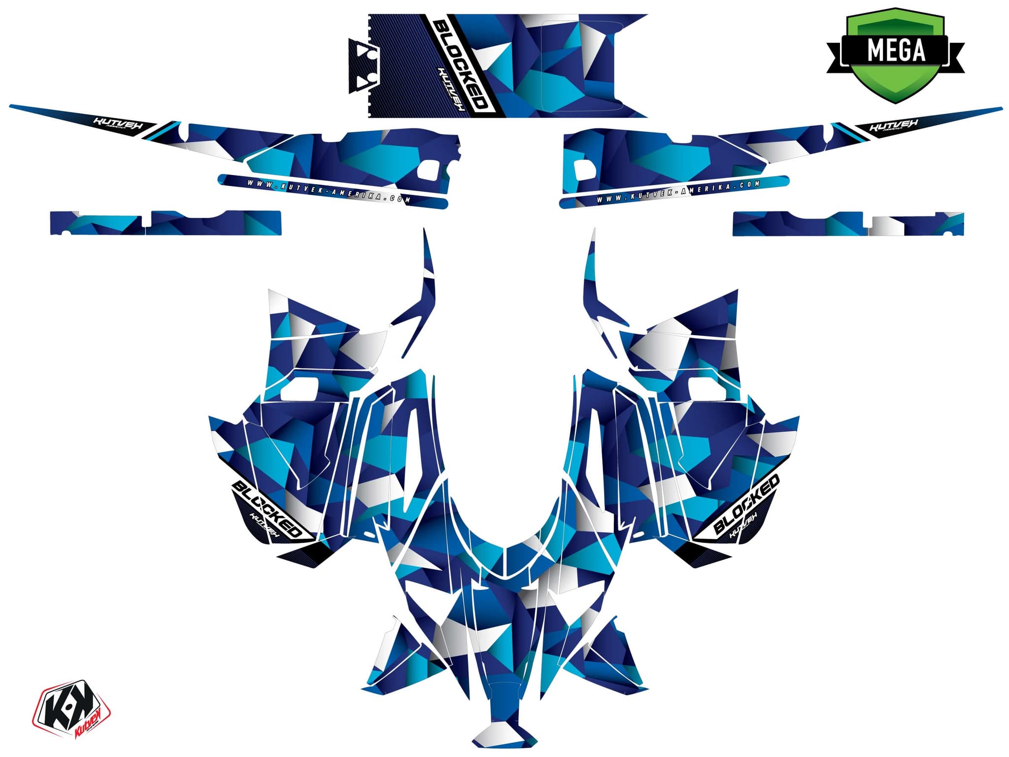 Snowmobile YAMAHA SIDEWINDER SRX blocked Blue graphic kit | Yamaha | Kutvek - View 3