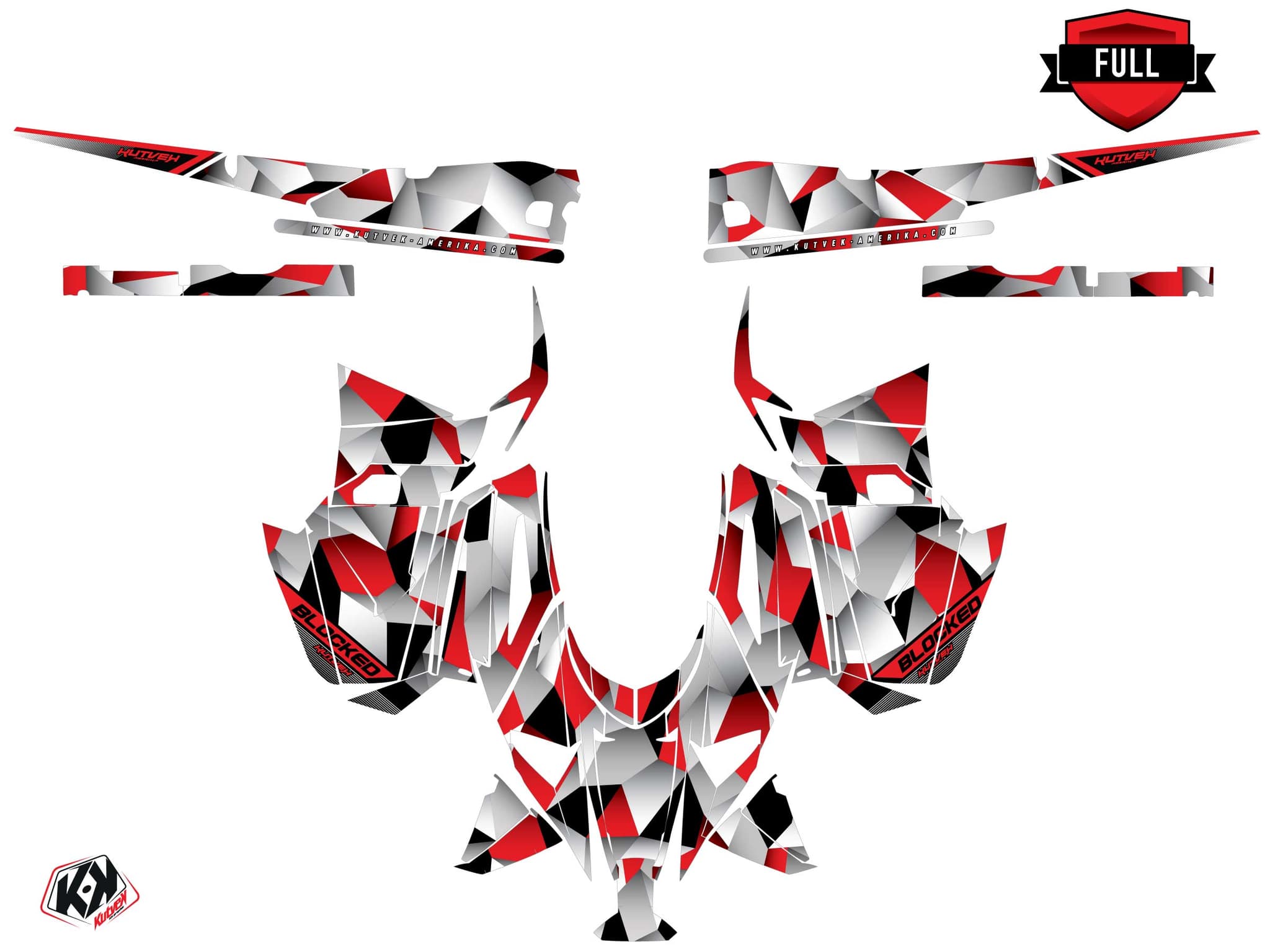 Snowmobile YAMAHA SIDEWINDER SRX blocked White-Red graphic kit | Yamaha | Kutvek - View 3