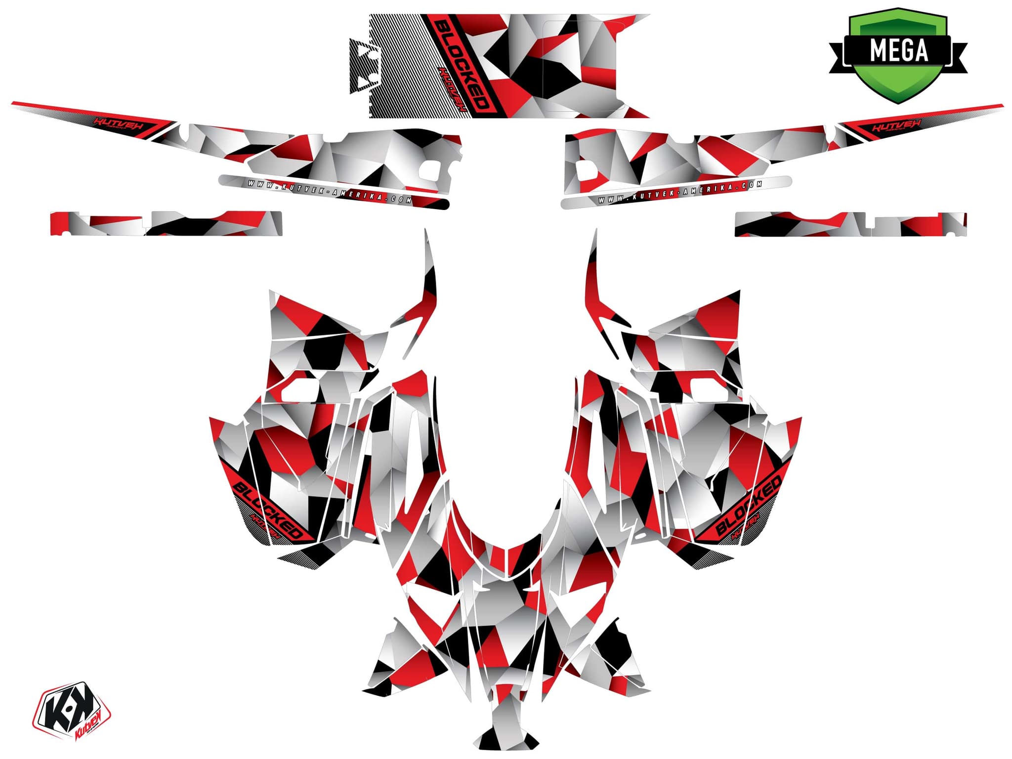 Snowmobile YAMAHA SIDEWINDER SRX blocked White-Red graphic kit | Yamaha | Kutvek - View 4