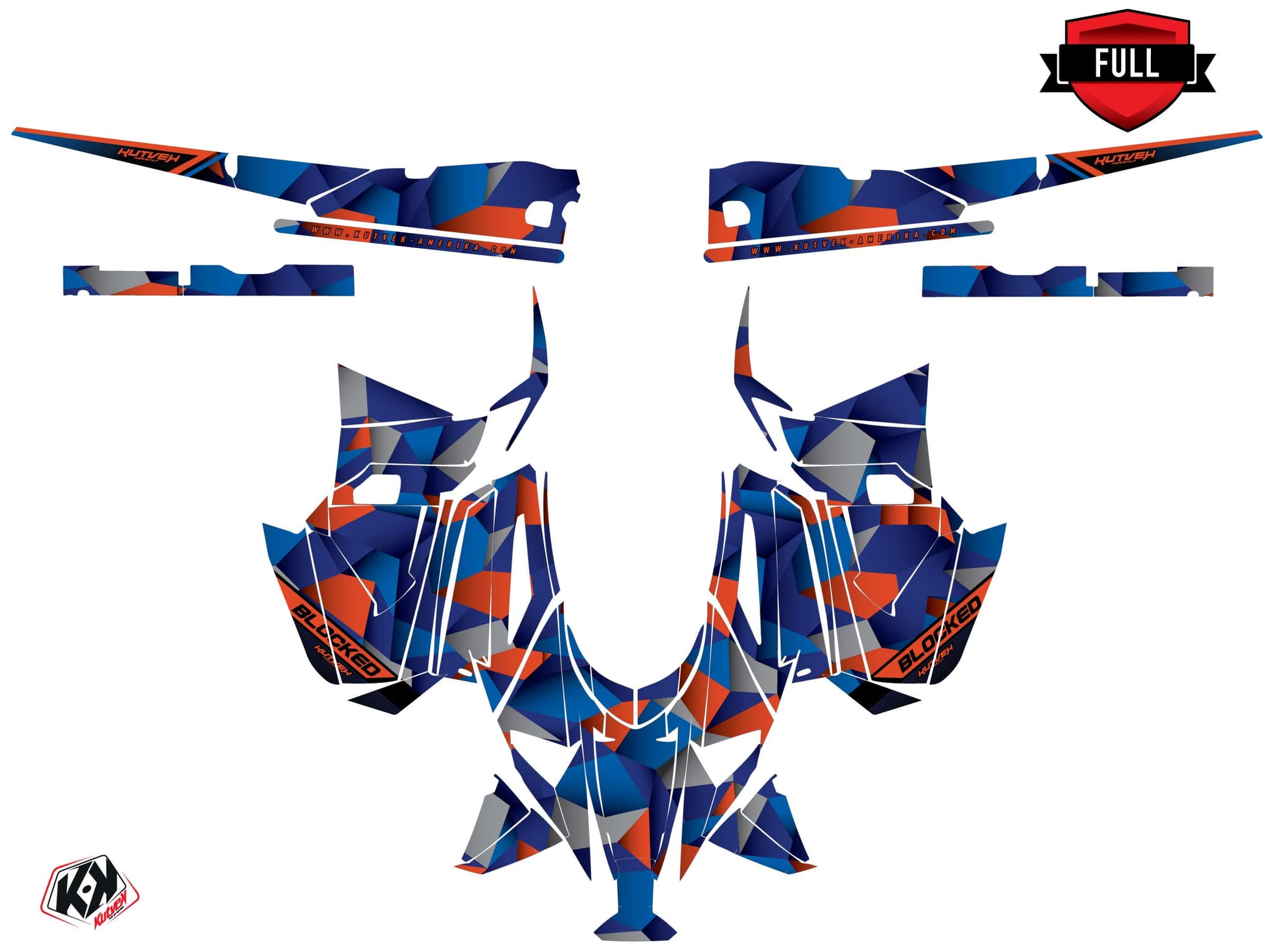 Snowmobile YAMAHA SIDEWINDER SRX blocked Blue-Orange graphic kit | Yamaha | Kutvek - View 3