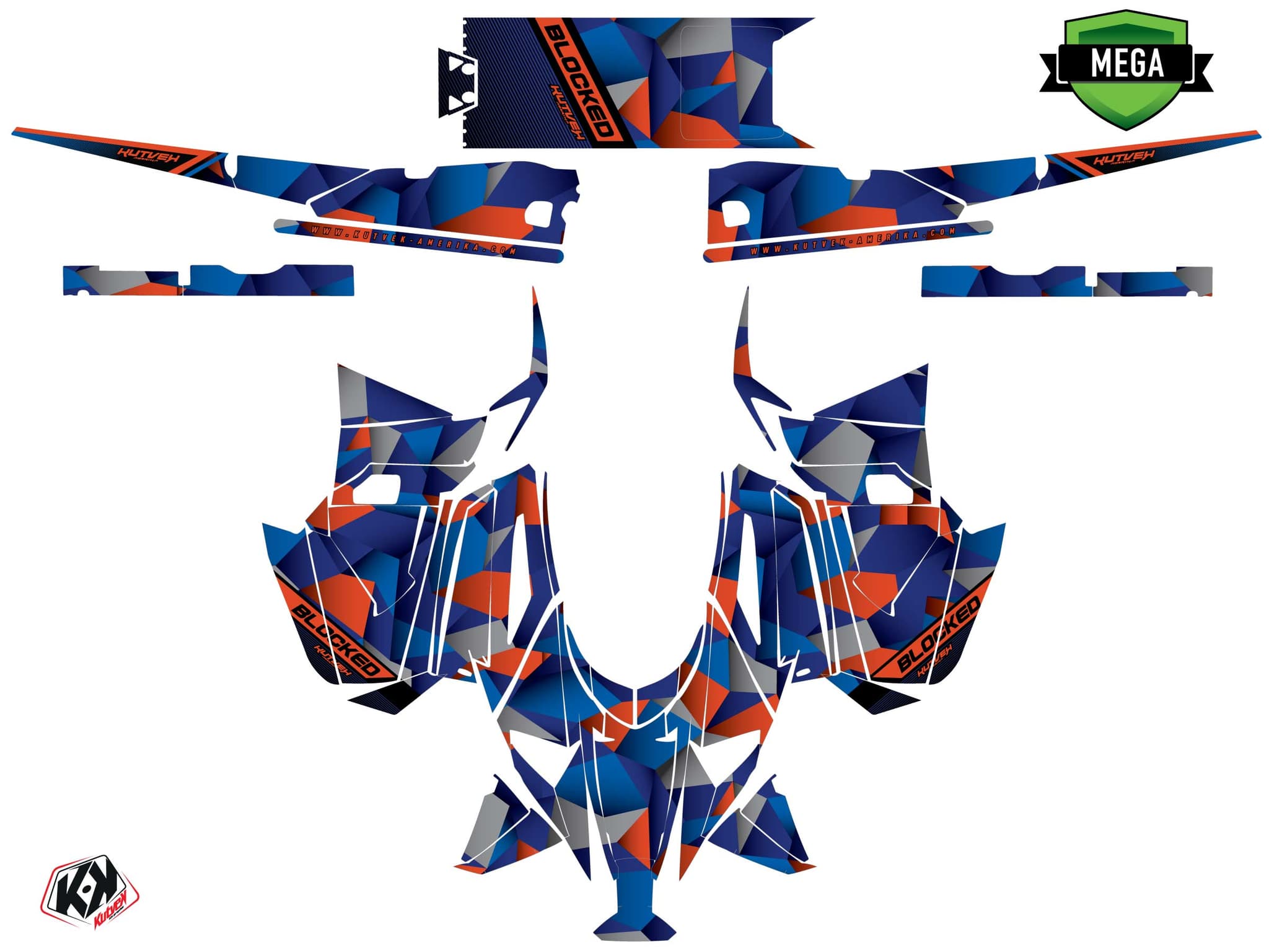Snowmobile YAMAHA SIDEWINDER SRX blocked Blue-Orange graphic kit | Yamaha | Kutvek - View 4