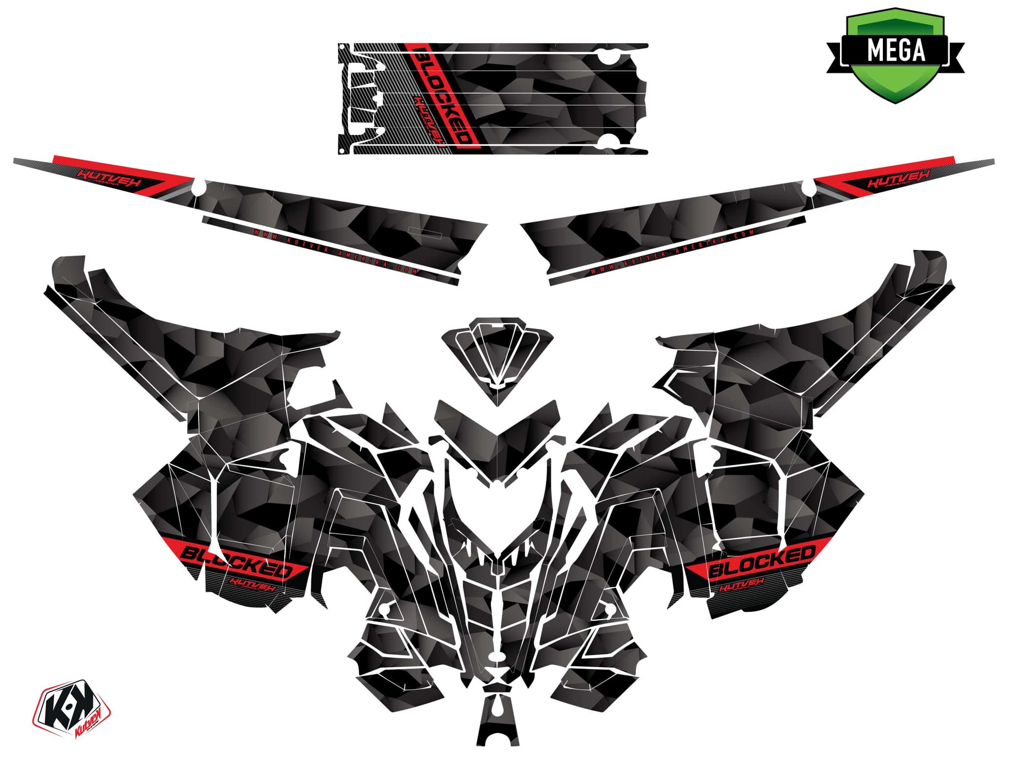 Snowmobile POLARIS RMK PRO AXYS blocked Black-Red graphic kit | Polaris | Kutvek - View 4
