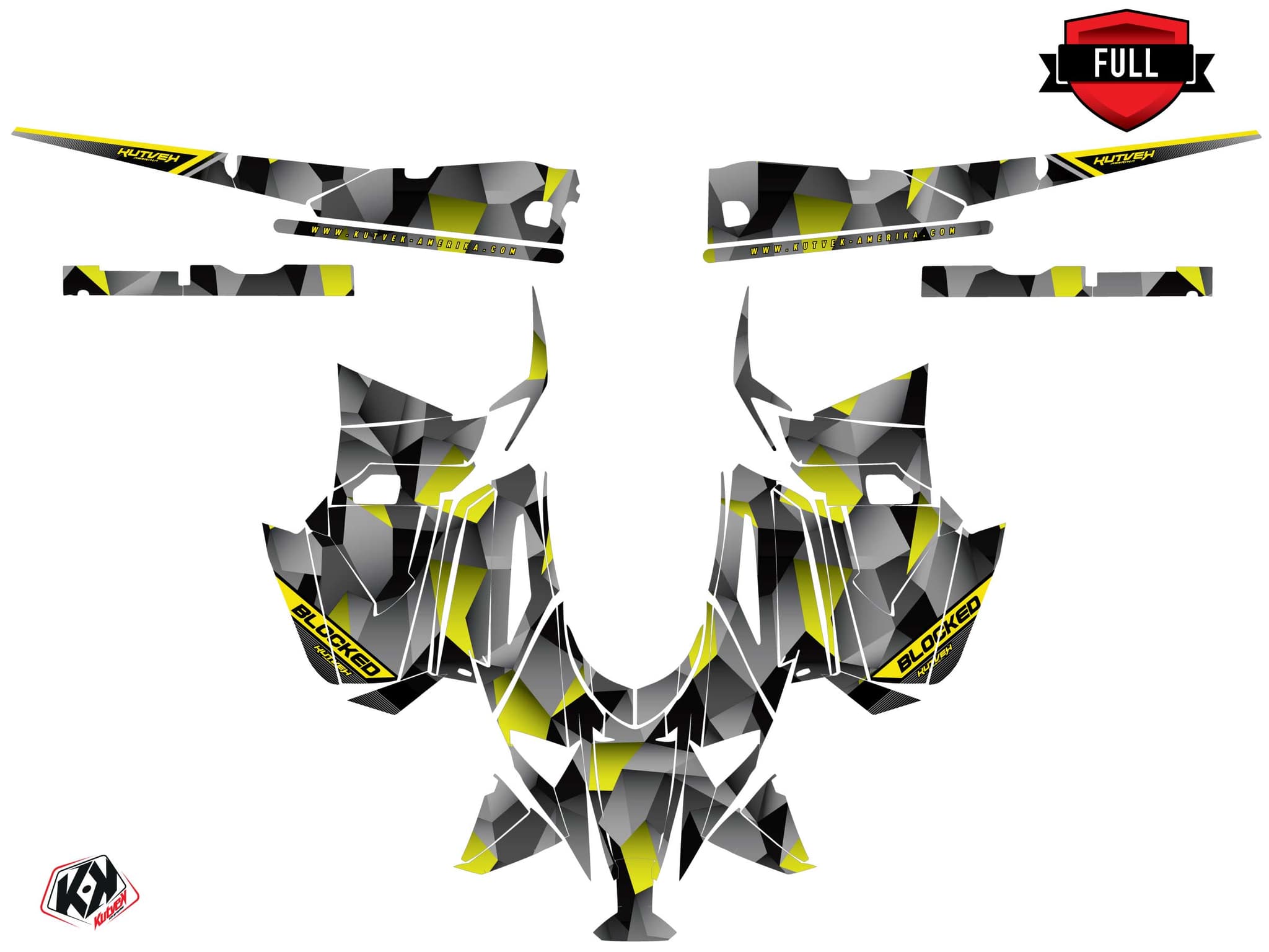 Snowmobile YAMAHA SIDEWINDER SRX blocked Grey-Yellow graphic kit | Yamaha | Kutvek - View 3