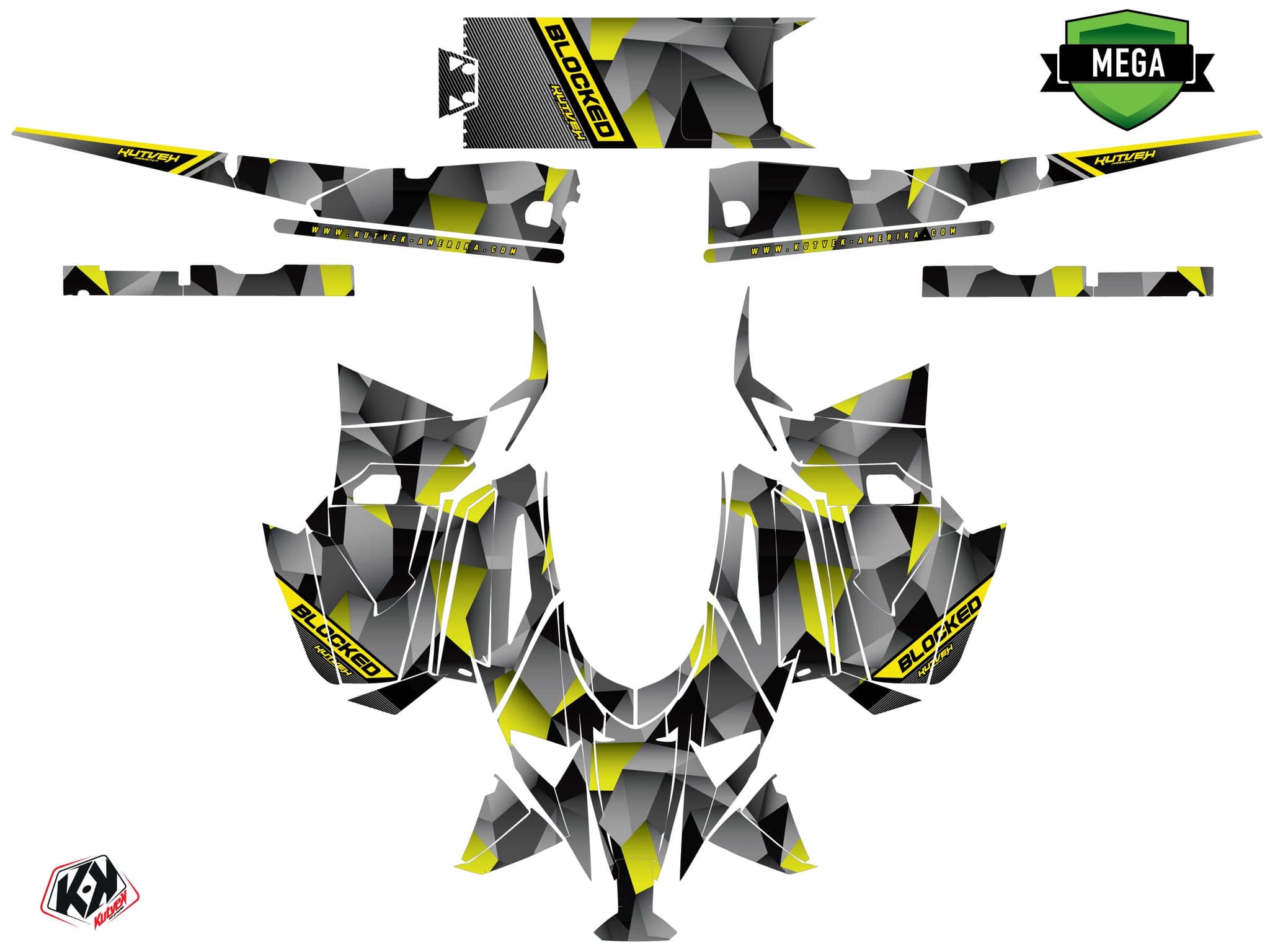 Snowmobile YAMAHA SIDEWINDER SRX blocked Grey-Yellow graphic kit | Yamaha | Kutvek - View 4