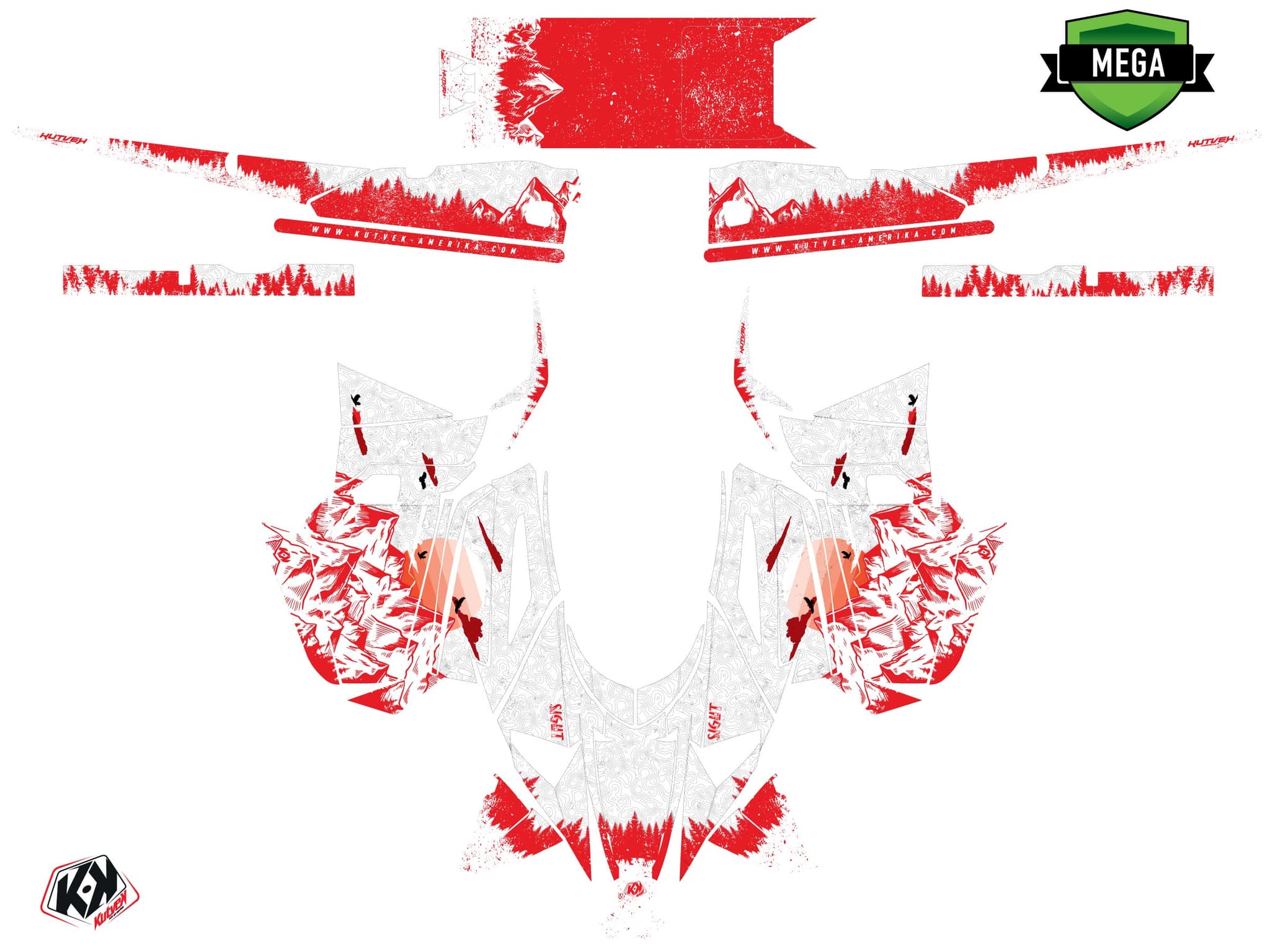 Snowmobile YAMAHA SIDEWINDER SRX sight White-Red graphic kit | Yamaha | Kutvek - View 4