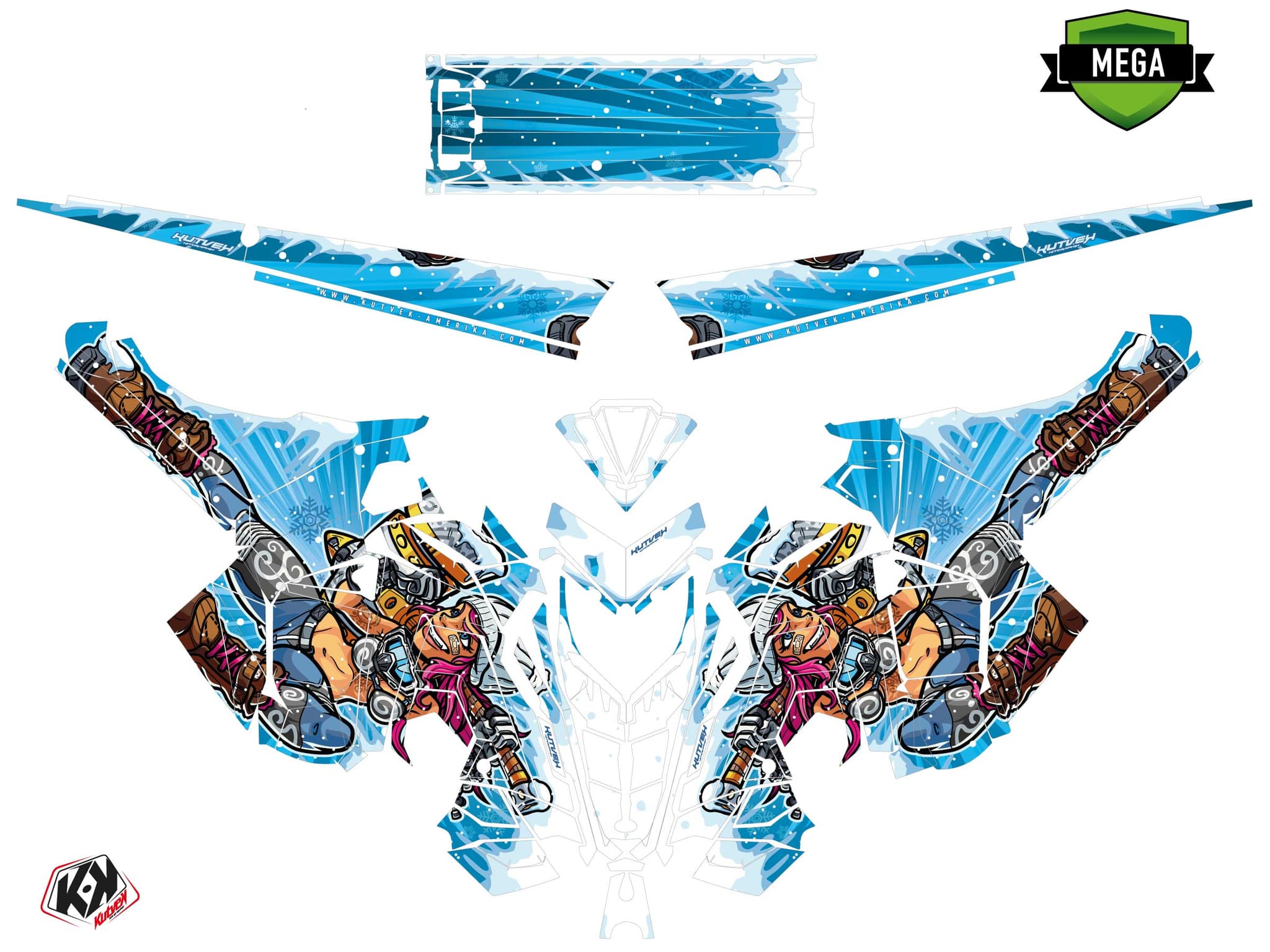 Graphic Kit Snowmobile Polaris RMK Pro Axys Xena Blue | Polaris | Kutvek - View 4