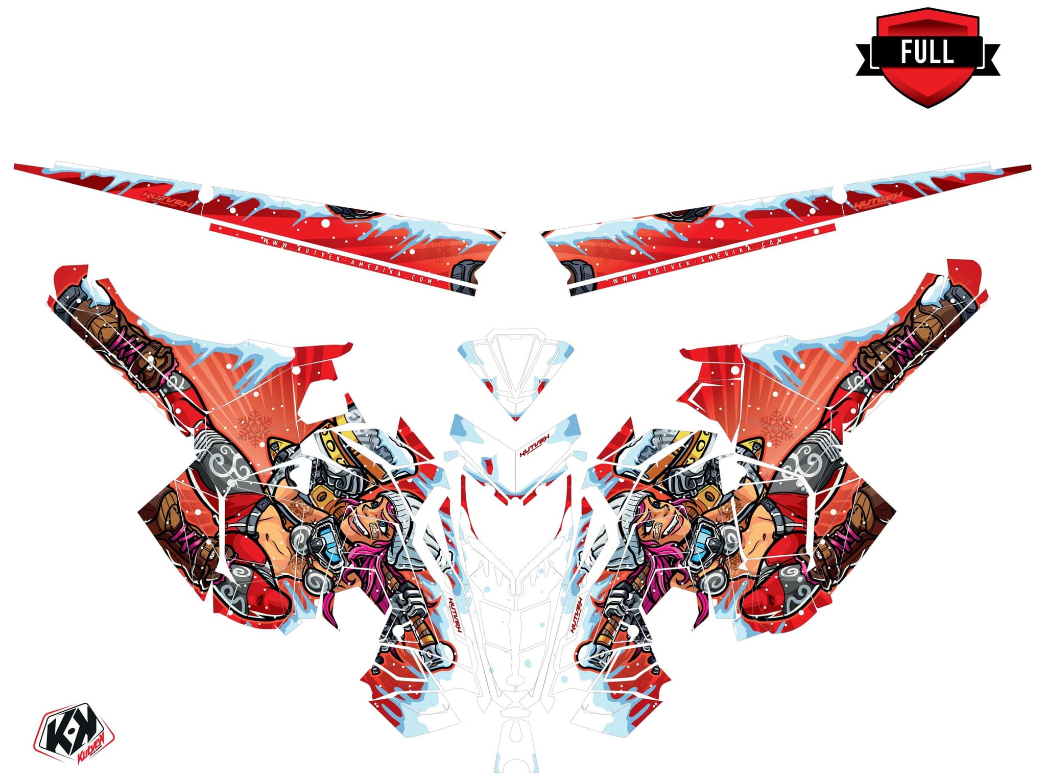 Graphic Kit Snowmobile Polaris RMK Pro Axys Xena Red | Polaris | Kutvek - View 3