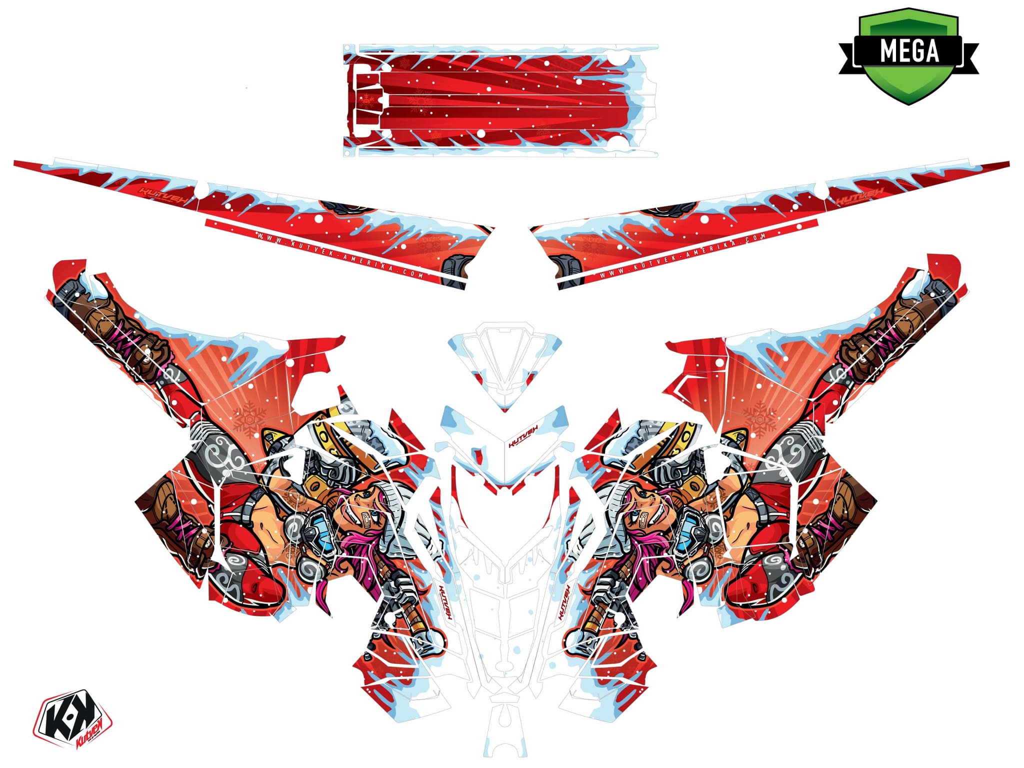 Graphic Kit Snowmobile Polaris RMK Pro Axys Xena Red | Polaris | Kutvek - View 4