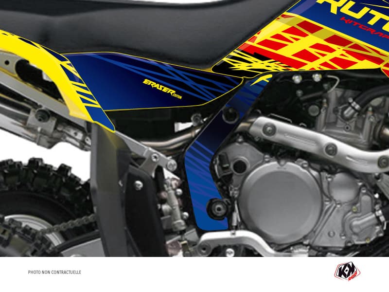 kit graphique protection de cadre quad eraser suzuki 450 ltr bleu jaune x3