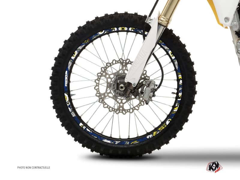 kit graphique tour de jantes motocross freegun bleu jaune | Tour de Jantes | Kutvek
