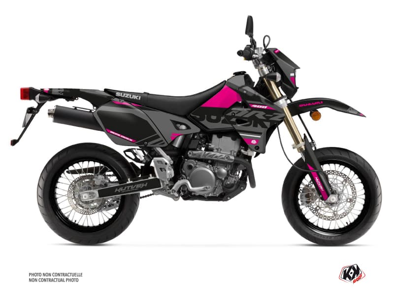 kit graphique motocross suzuki dr-z 400 sm grade noir-rose