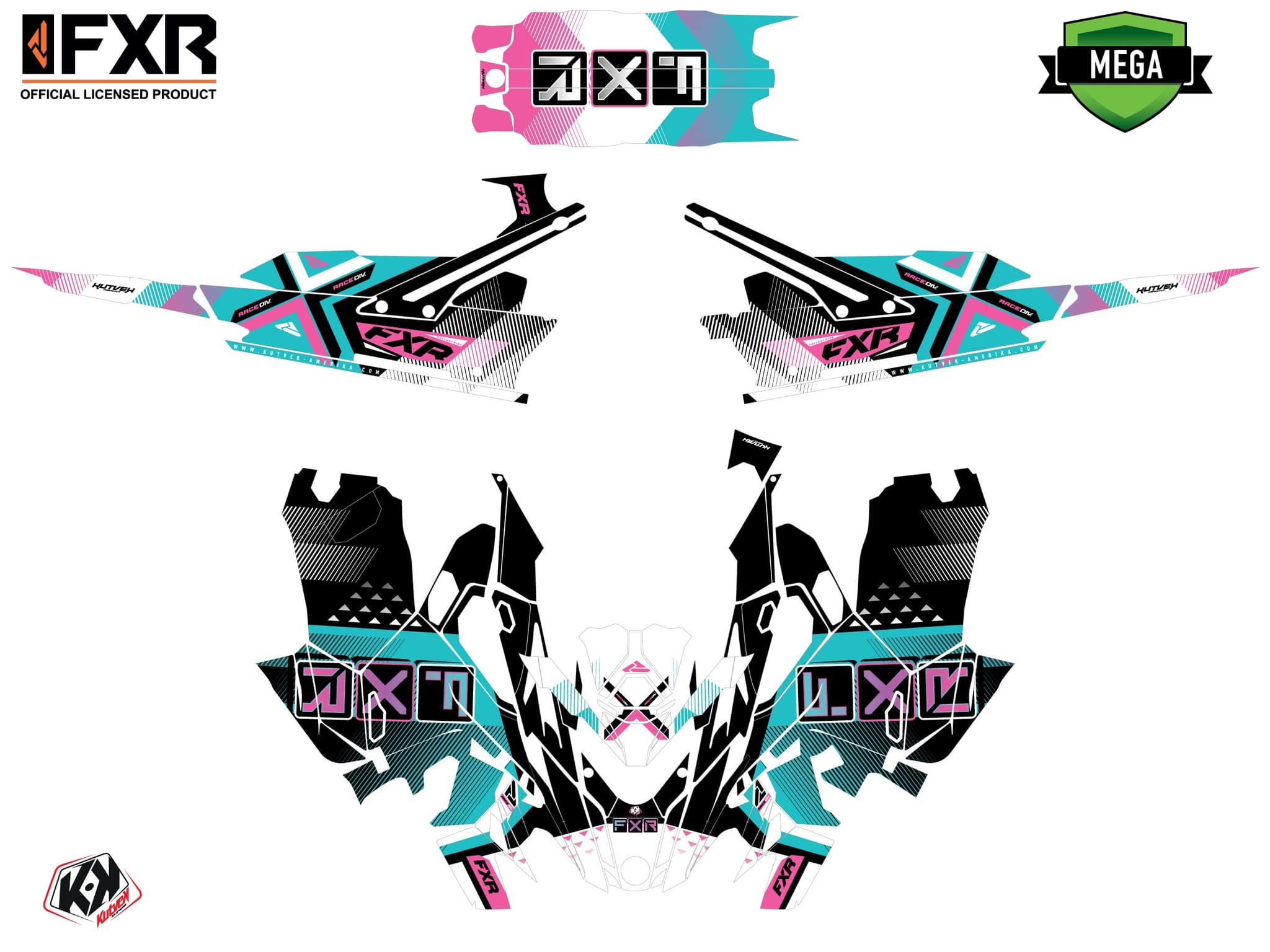snowmobile lynx boondocker ds fxr marginal turquoise graphic kit | Lynx | Kutvek