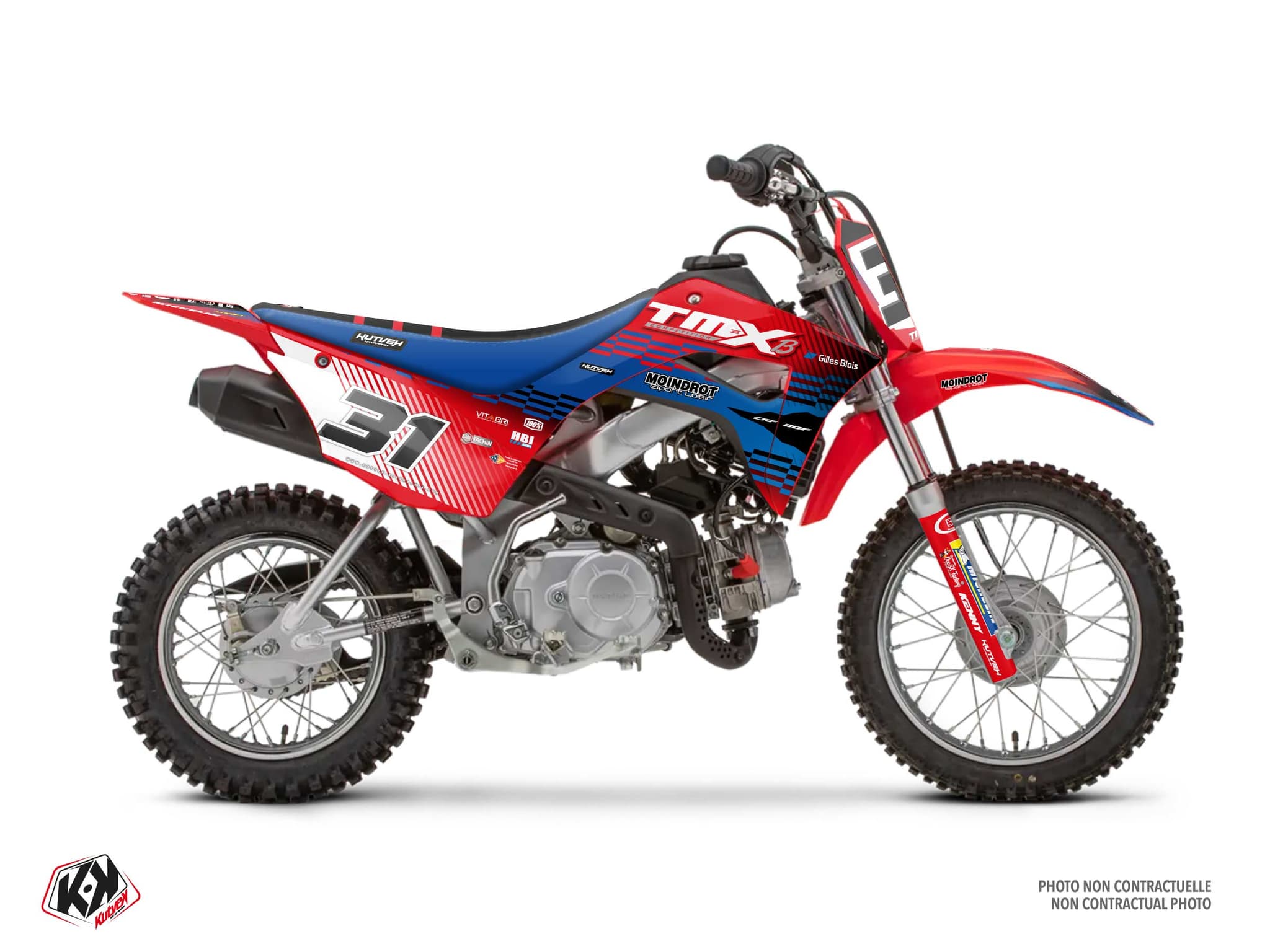 Kit graphique Motocross HONDA CRF 110 F REPLICA TEAM TMX Rouge-Bleu