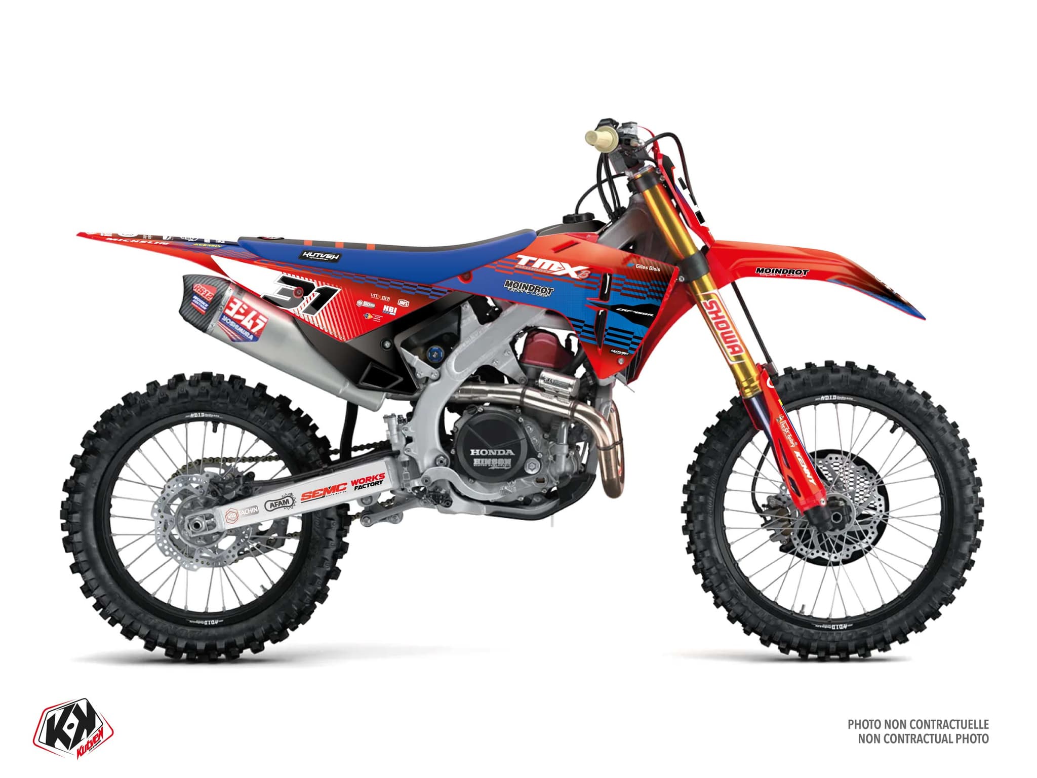 kit graphique motocross honda crf 450 r replica team tmx k25 rouge-bleu