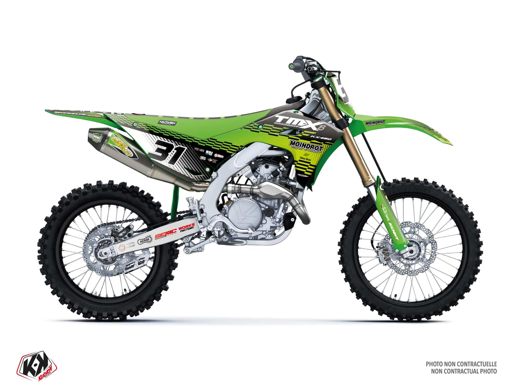 kit graphique motocross kawasaki kx 450 f replica team tmx k25 vert