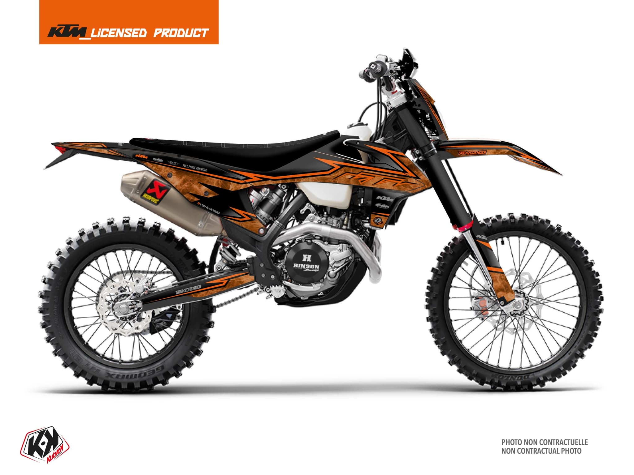 dirt bike ktm exc excf replica vehlix k22 black-orange graphic kit