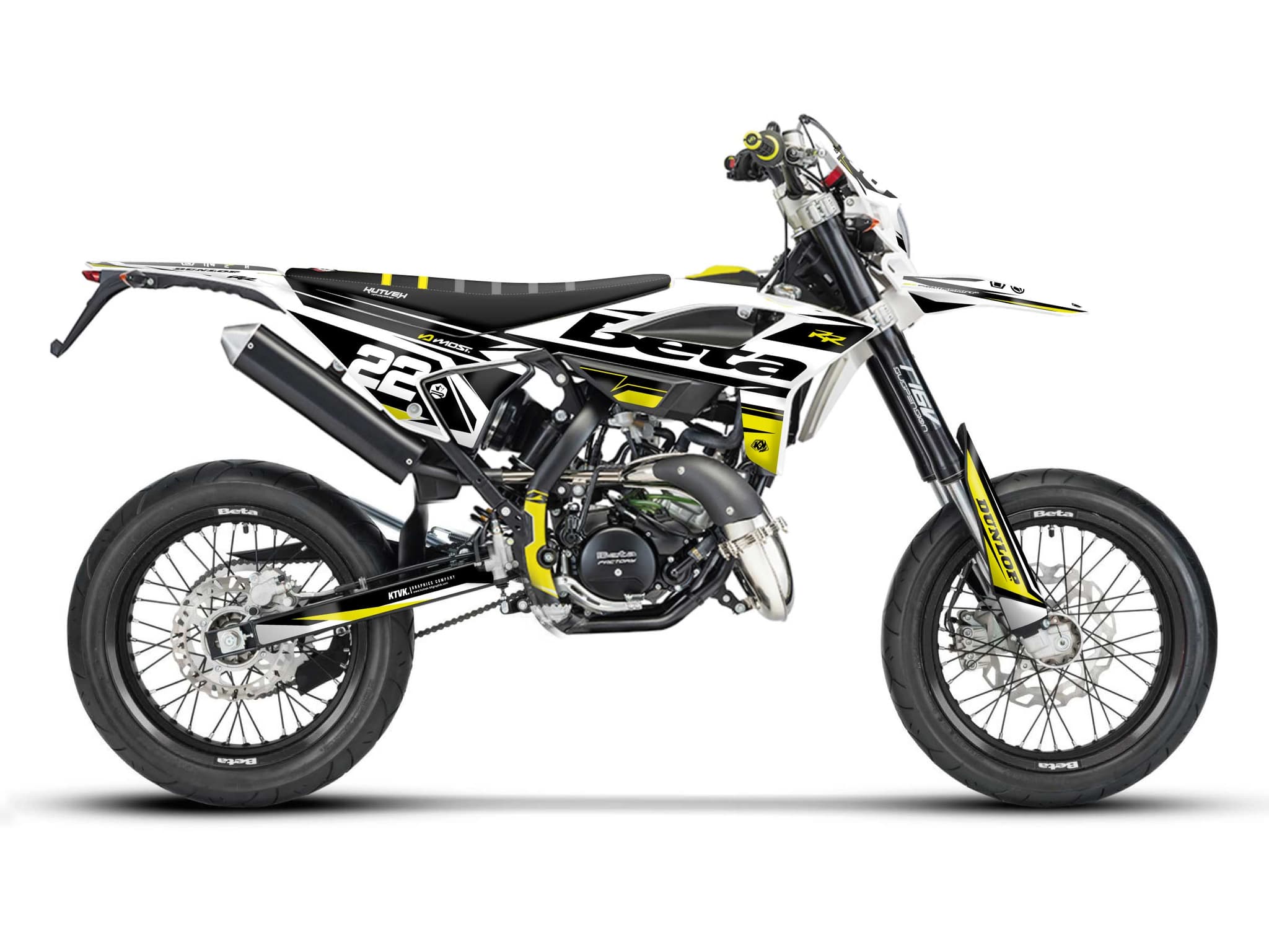 Graphic Kit 50cc Beta RR 50 Motard Ridge White-Neon Yellow
