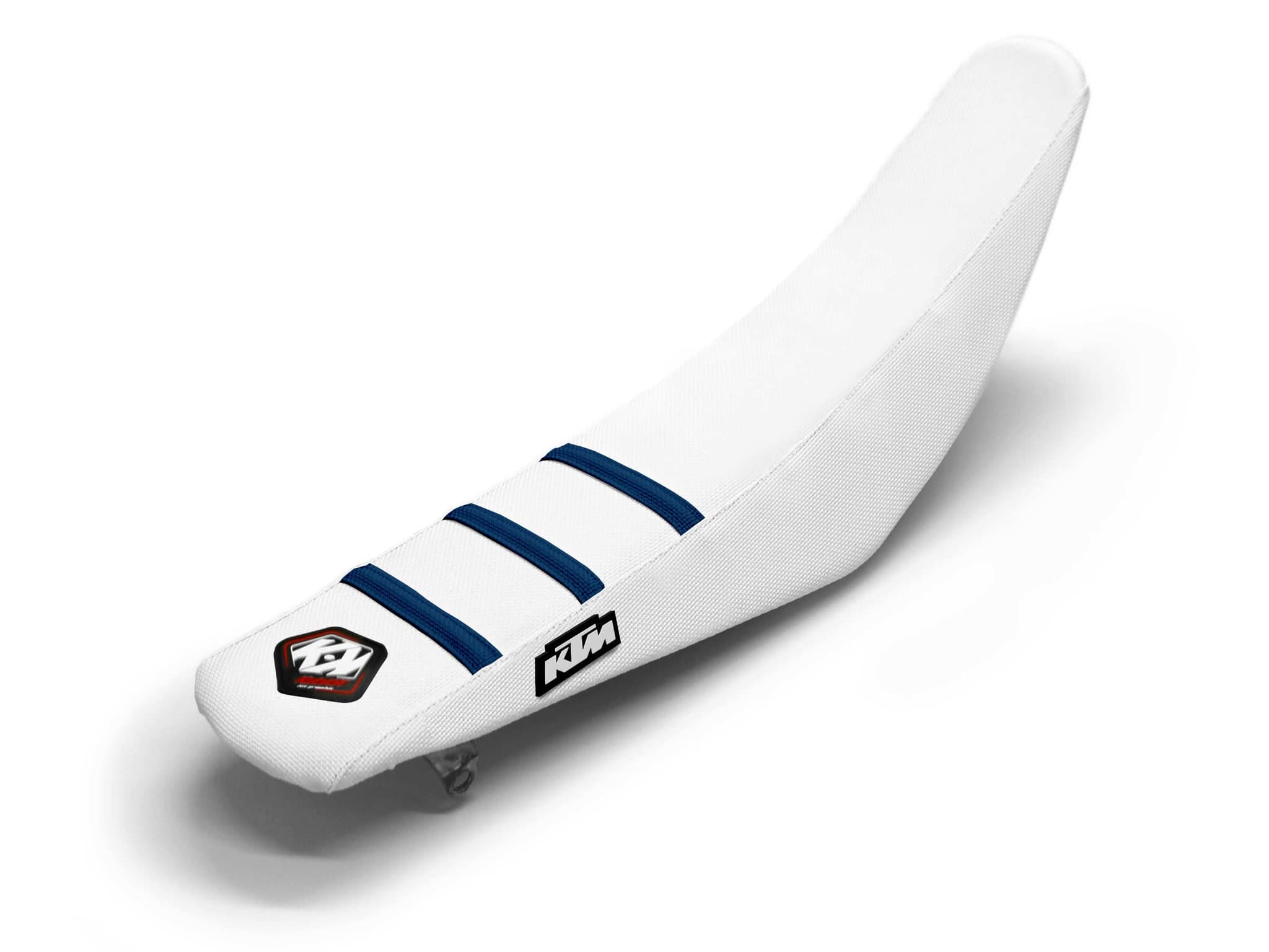 KTM Dirt Bike Seat Cover White/Navy 3 Ribs